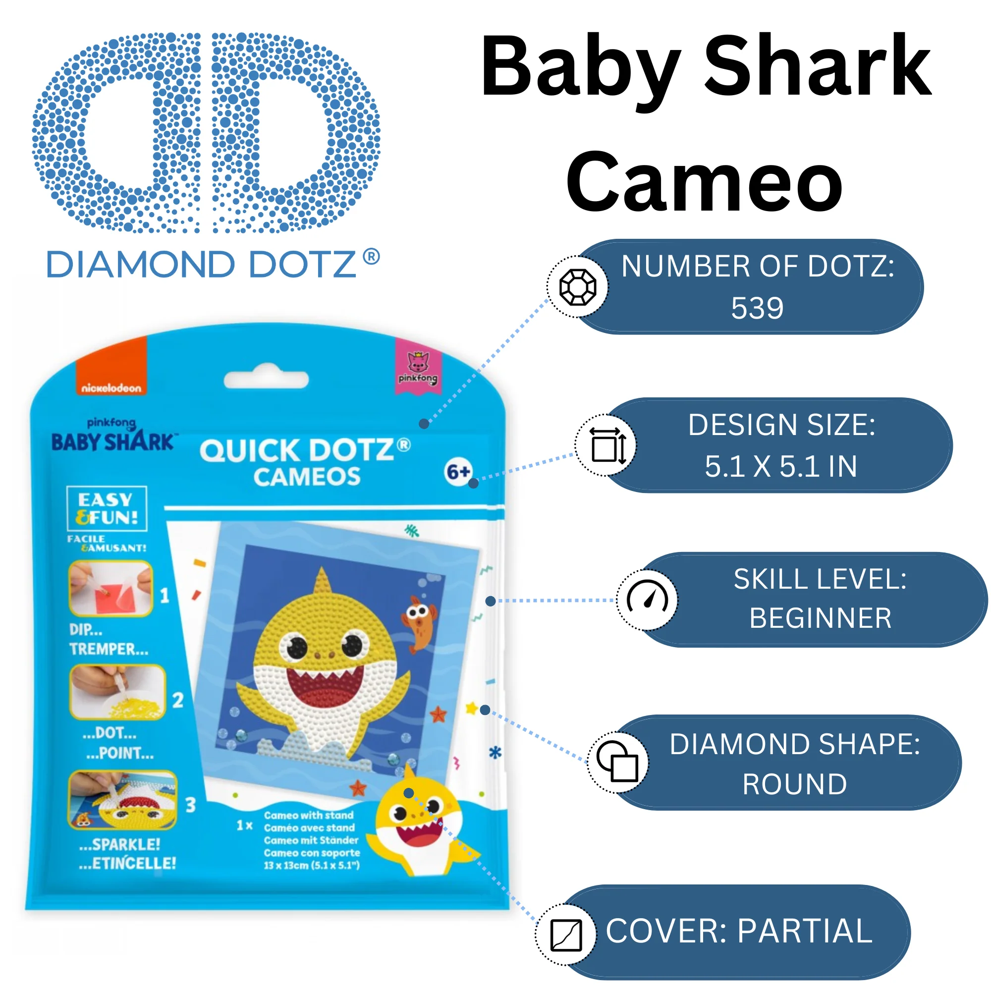 Diamond Dotz DOTZIES Baby Shark 1 Diamond Painting - 5.1" x 5.1" - Image 3