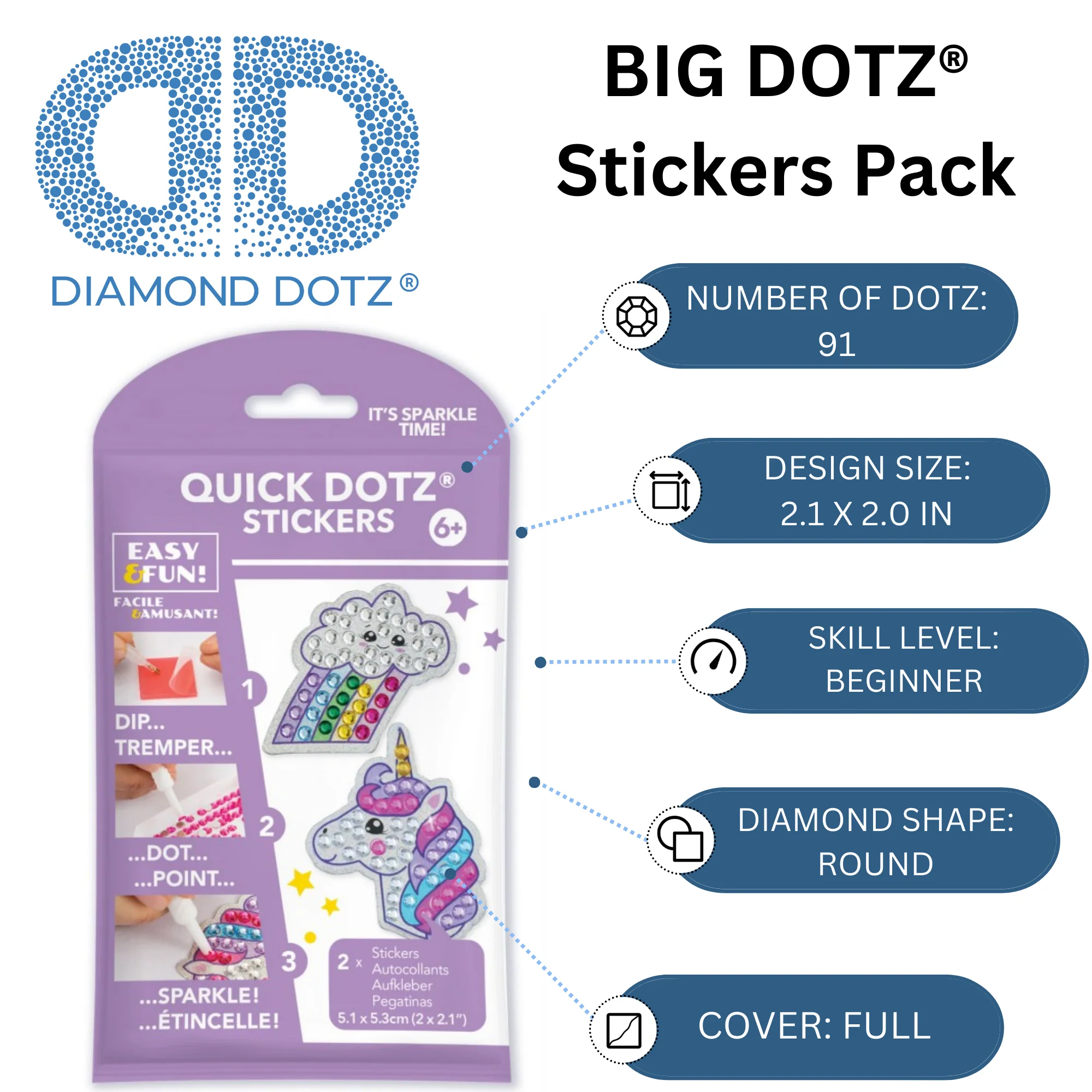 Diamond Dotz BIG DOTZ Stickers Pack 6 - Rainbow Unicorn - Image 3