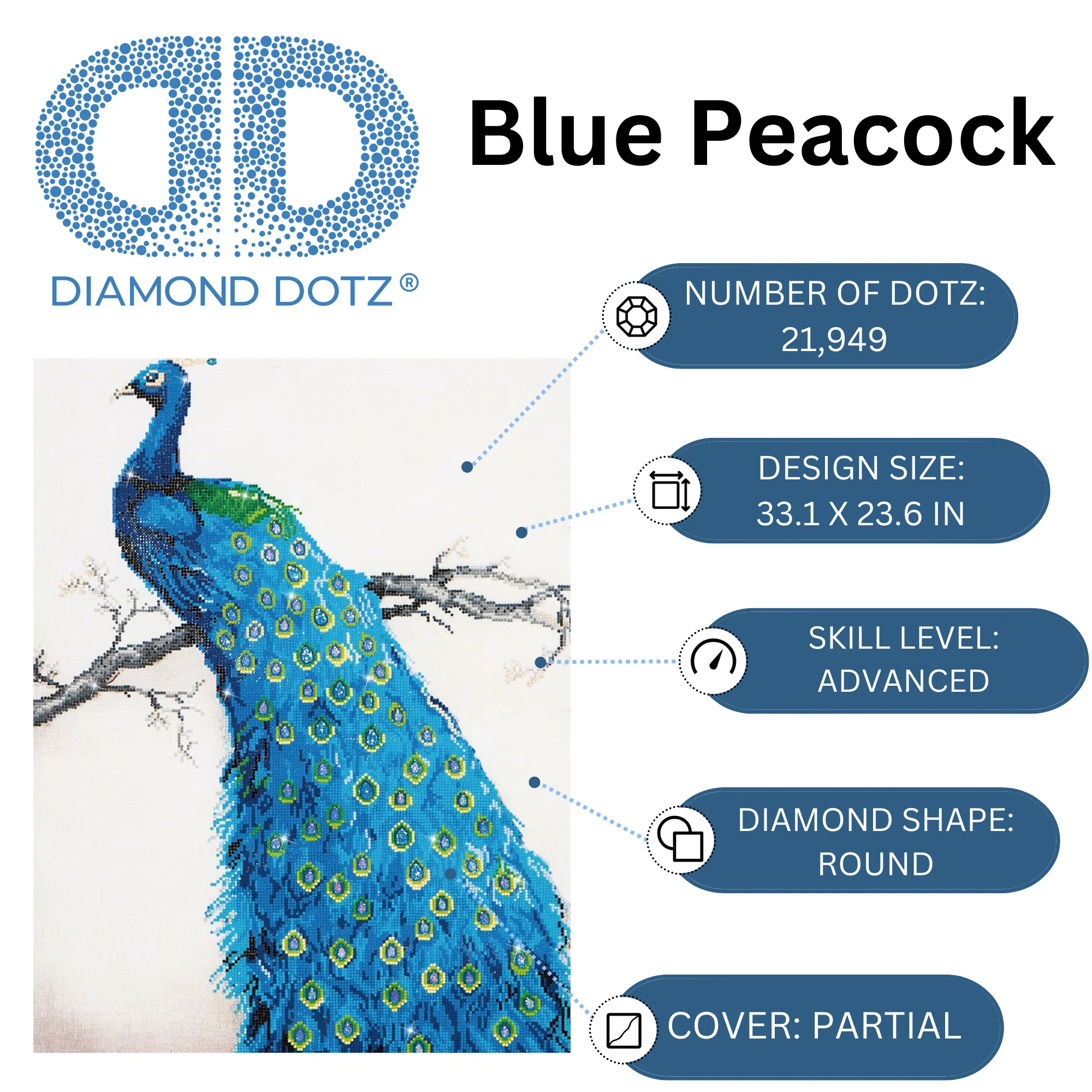 Diamond Dotz Blue Peacock - 23.6" x 33.1" - Image 3