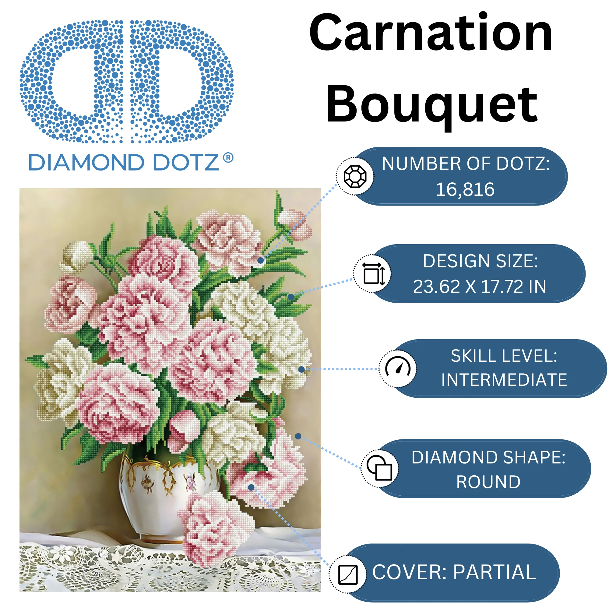 Diamond Dotz Carnation Bouquet - 17.7" x 23.6" - Image 3
