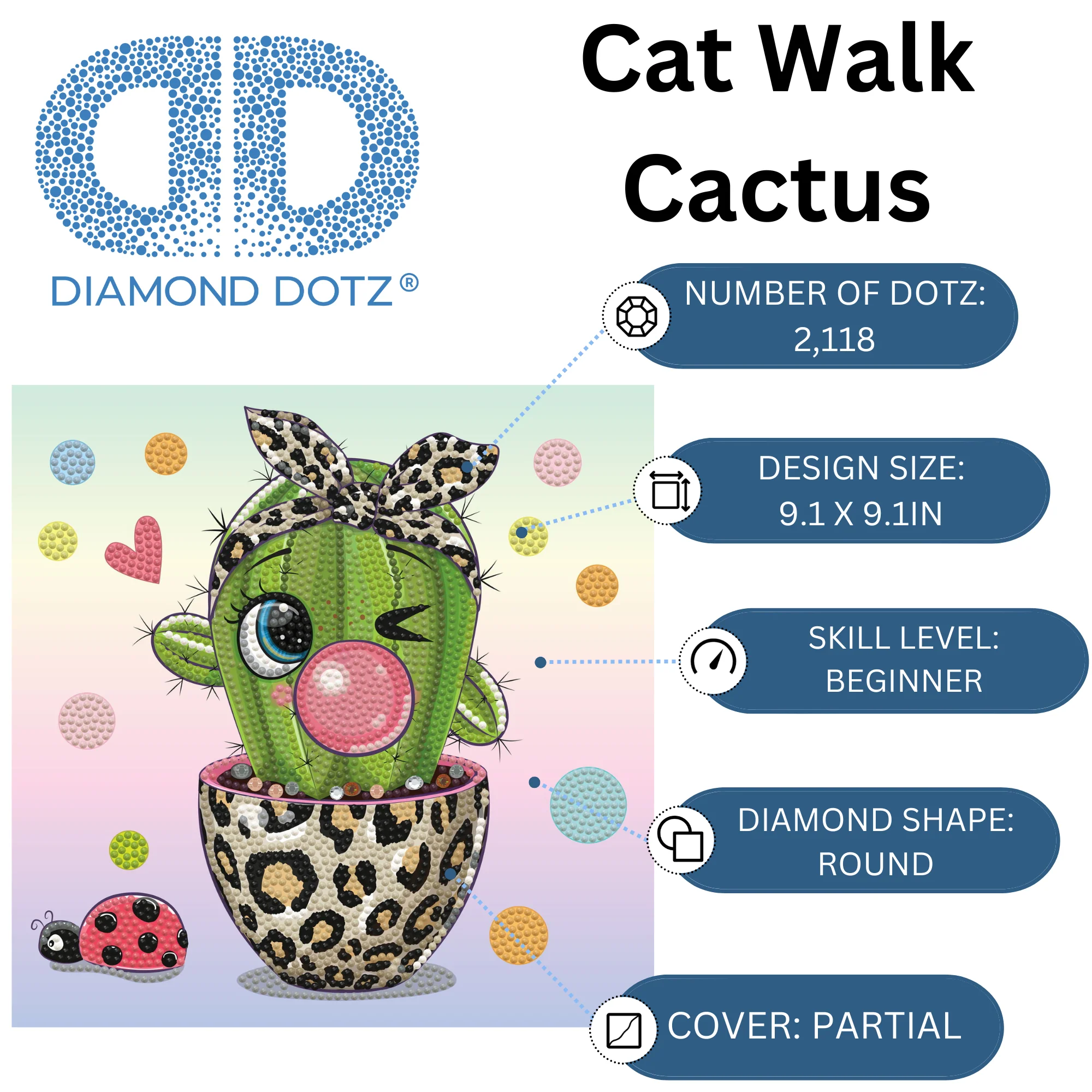 Diamond Dotz DOTZIES Cat Walk Cactus Diamond Painting - 9.1" x 9.1" - Image 8
