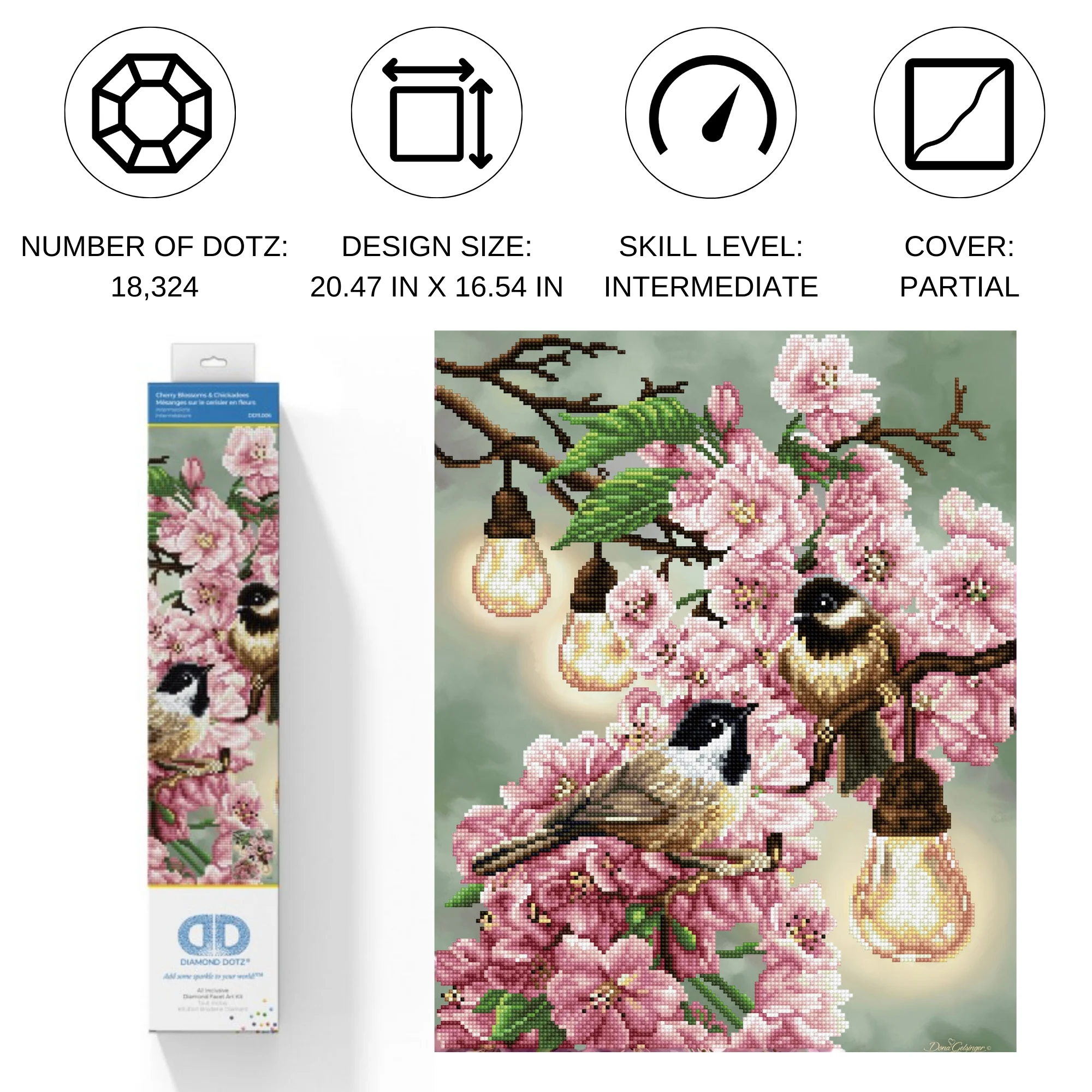 Diamond Dotz Cherry Blossoms & Chickadees - 16.5" x 20.5" - Image 4