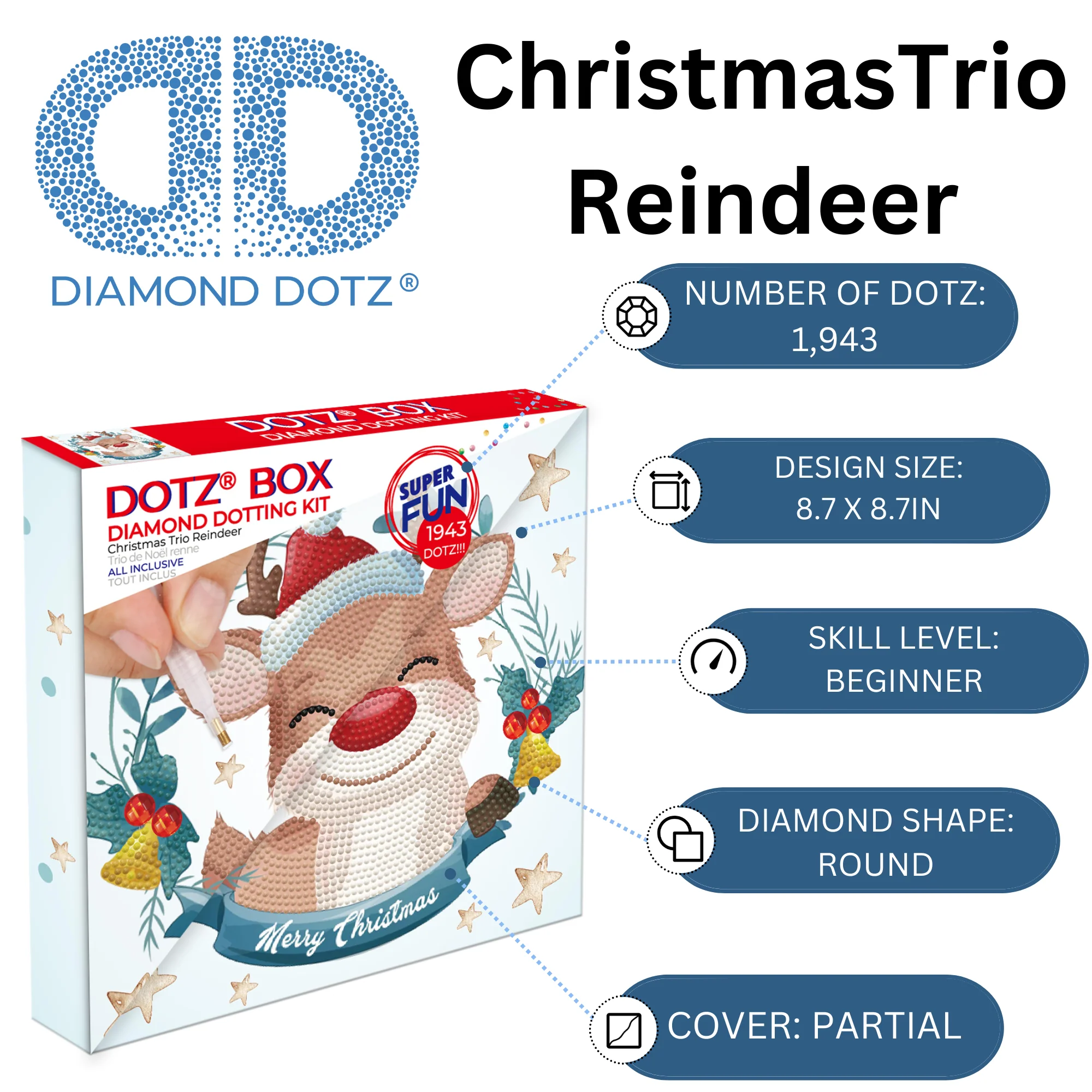 Diamond Dotz Decorative Box Christmas Trio Reindeer - 8.7" x 8.7" - Image 3