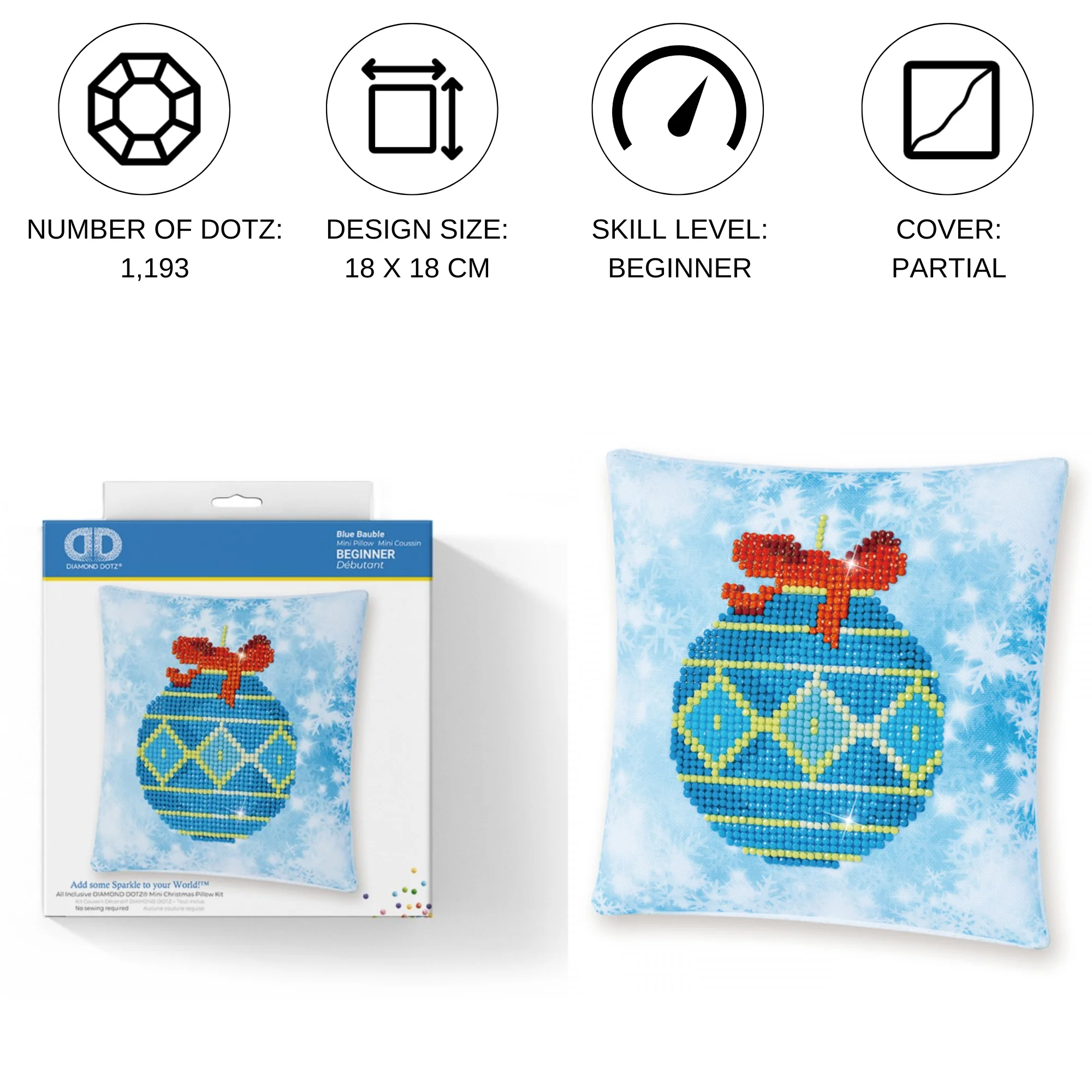 Diamond Dotz Blue Bauble Pillow - 7.1" x 7.1" - Image 3