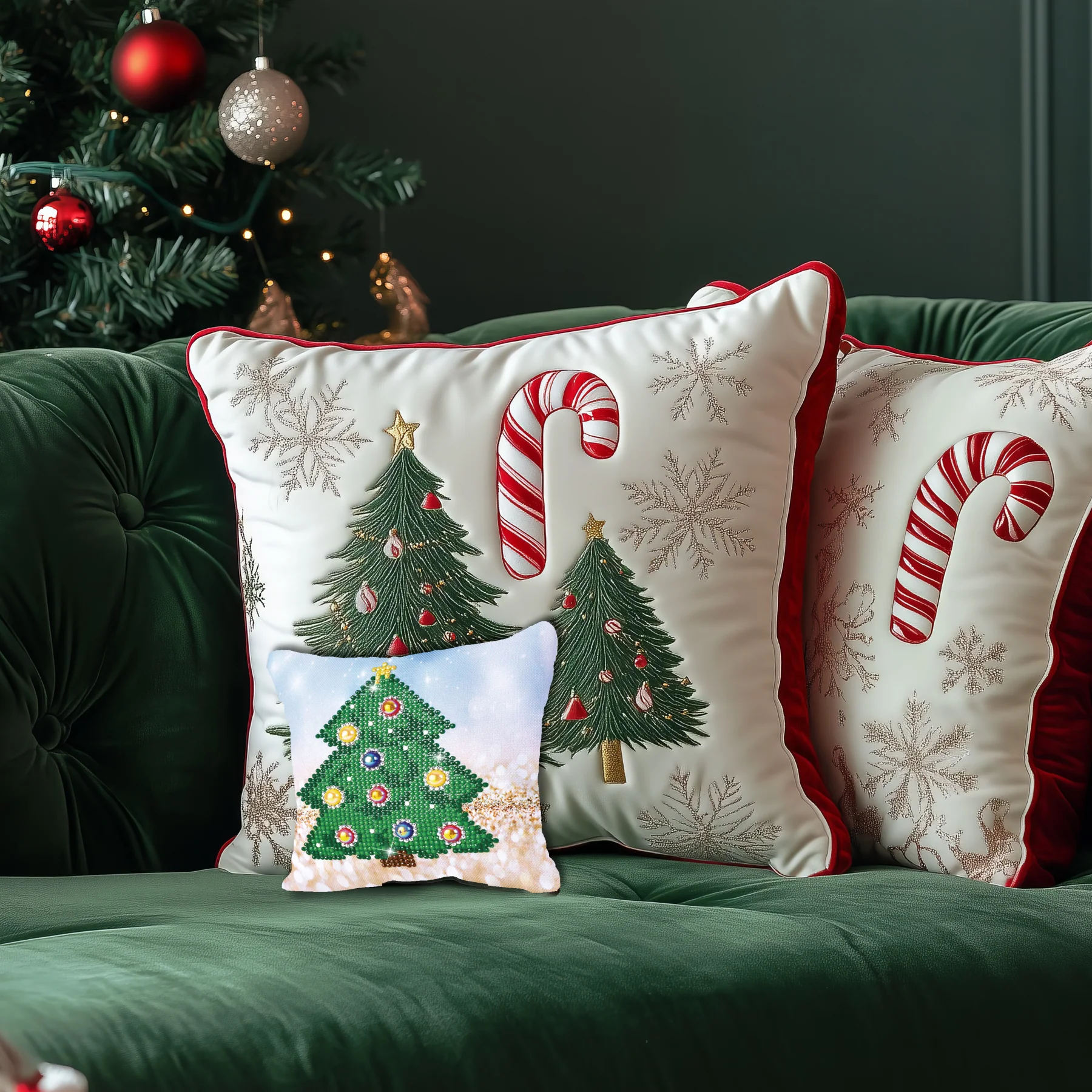 Diamond Dotz Christmas Tree Pillow - 7.1" x 7.1" - Image 3