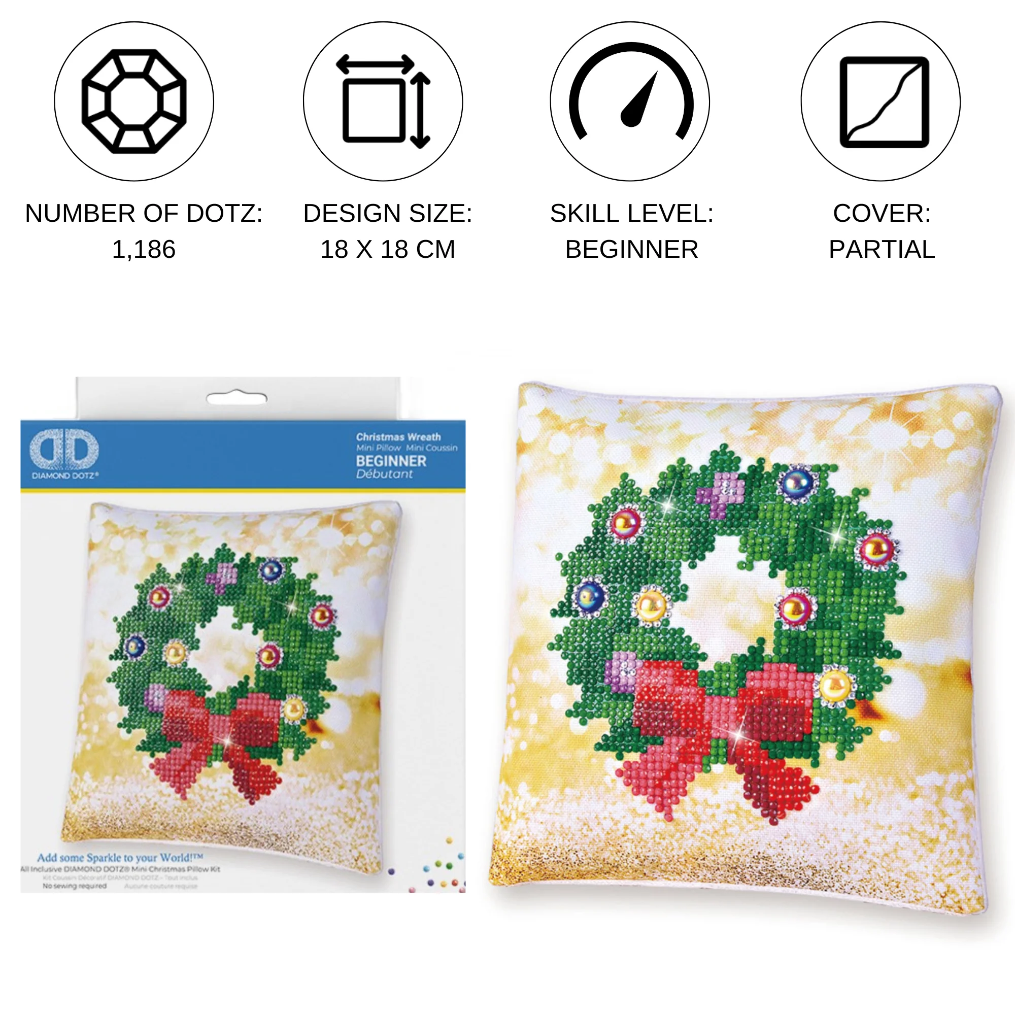 Diamond Dotz Christmas Wreath Pillow - 7.1" x 7.1" - Image 3