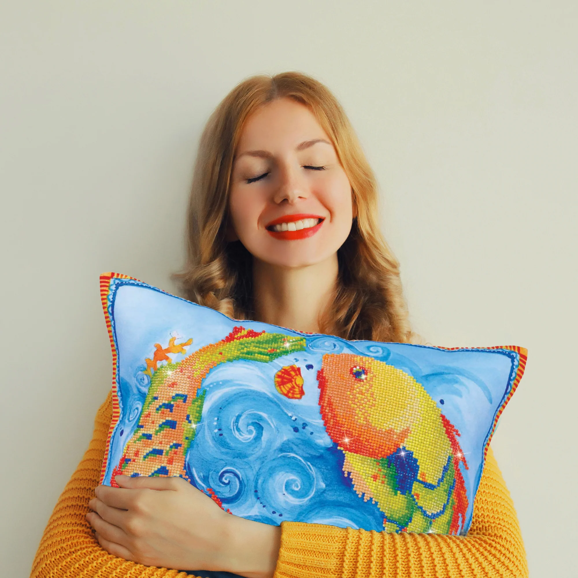 Diamond Dotz Dancing Fish Pillow - 17.7" x 17.7" - Image 4