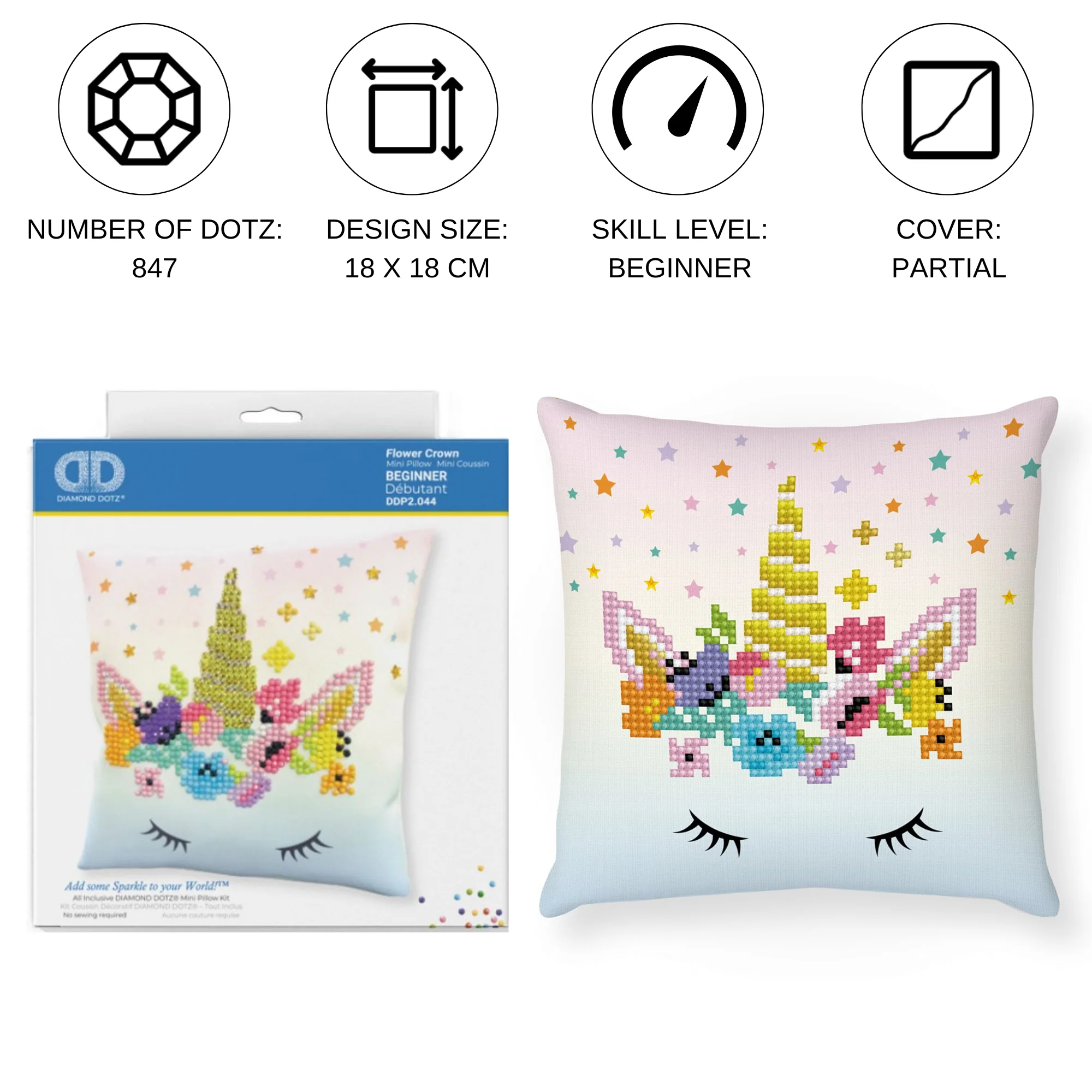 Diamond Dotz Flower Crown Mini Pillow - 7.1" x 7.1" - Image 4