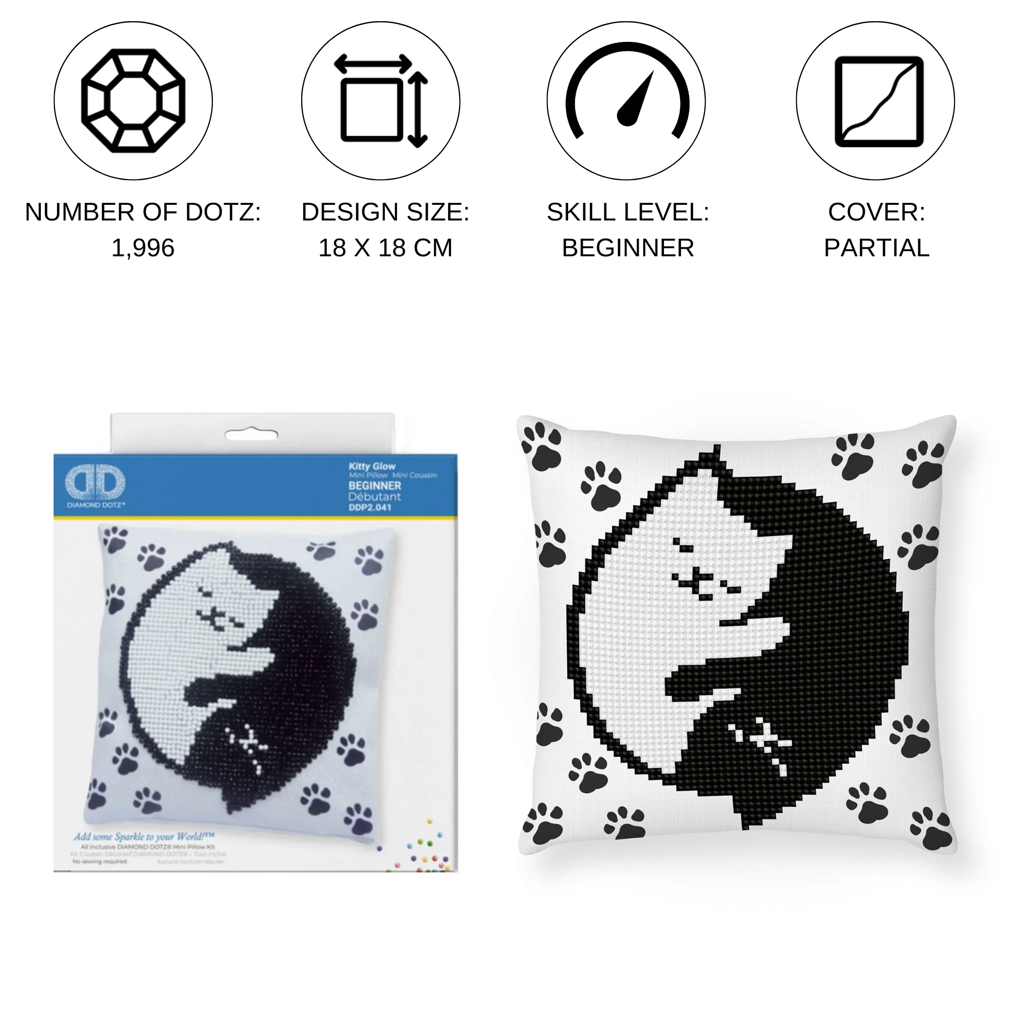 Diamond Dotz Kitty Glow Mini Pillow - 7.1" x 7.1" - Image 5