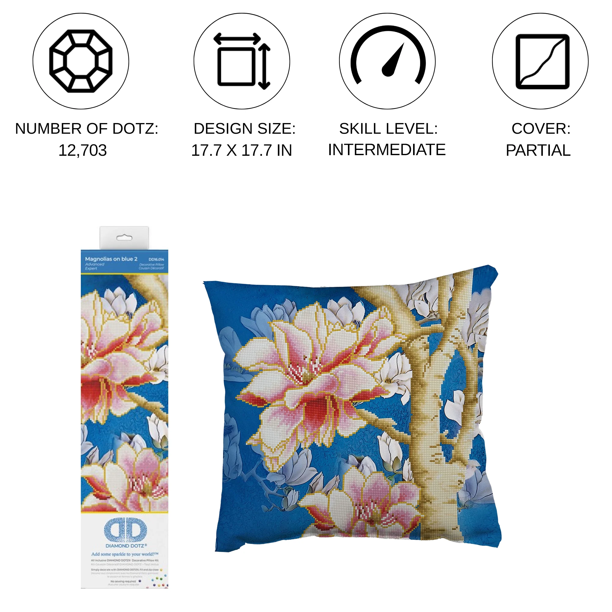 Diamond Dotz Magnolias on Blue 2 Pillow - 17.7" x 17.7" - Image 4