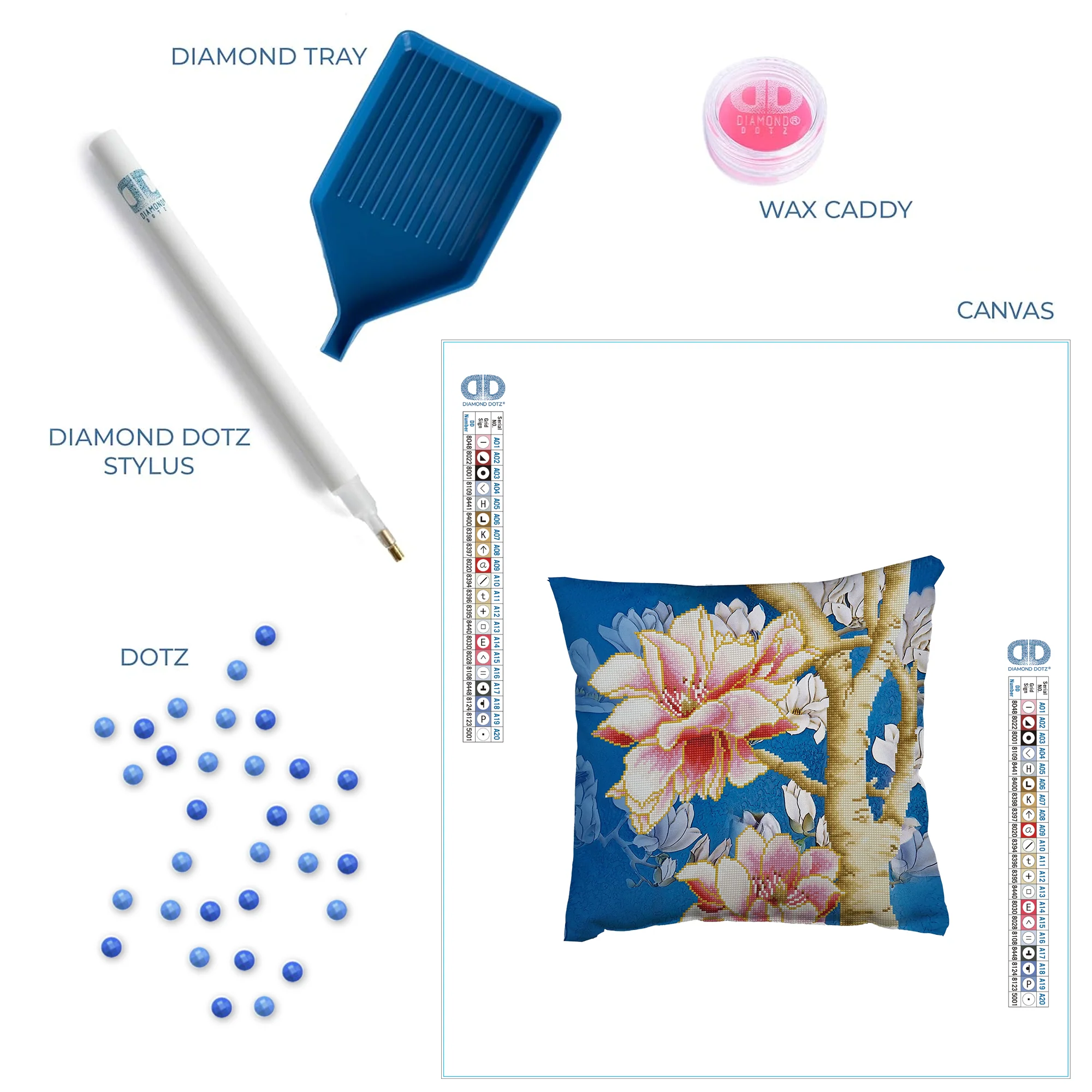 Diamond Dotz Magnolias on Blue 2 Pillow - 17.7" x 17.7" - Image 6