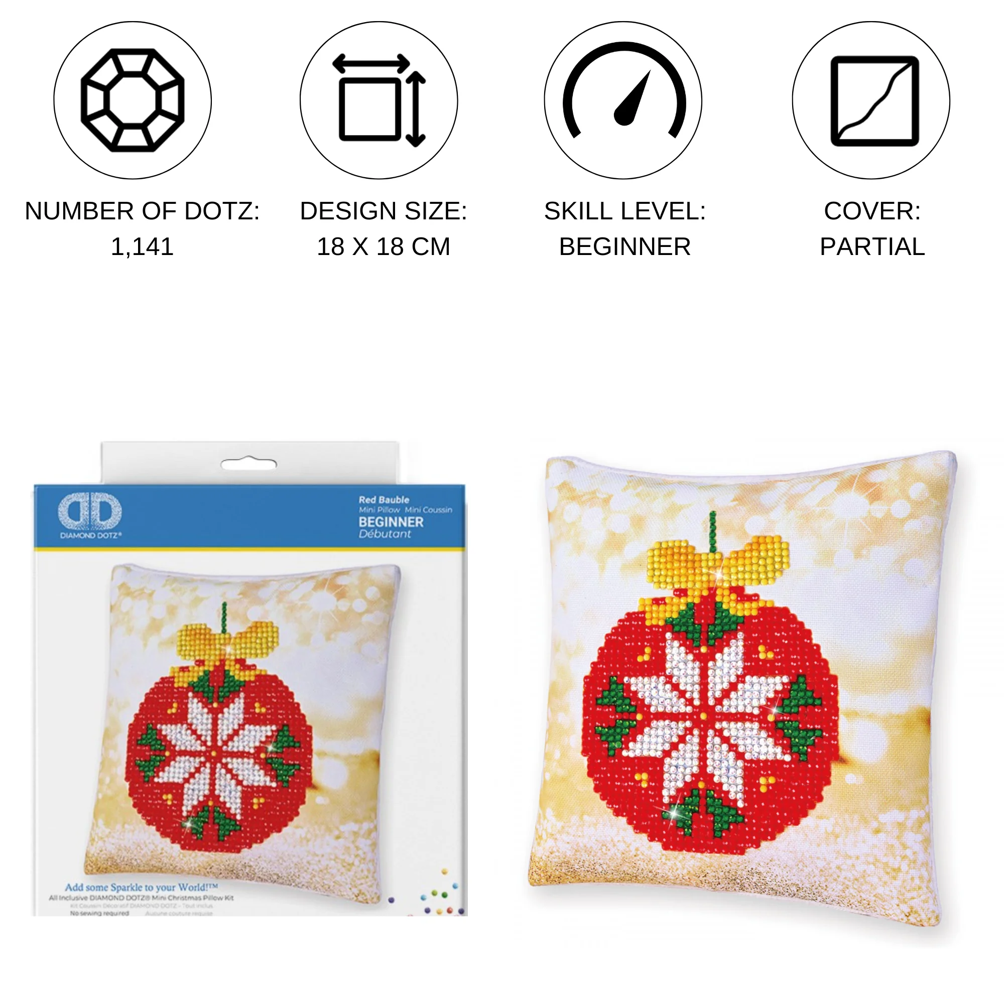 Diamond Dotz Red Bauble Pillow - 7.1" x 7.1" - Image 3