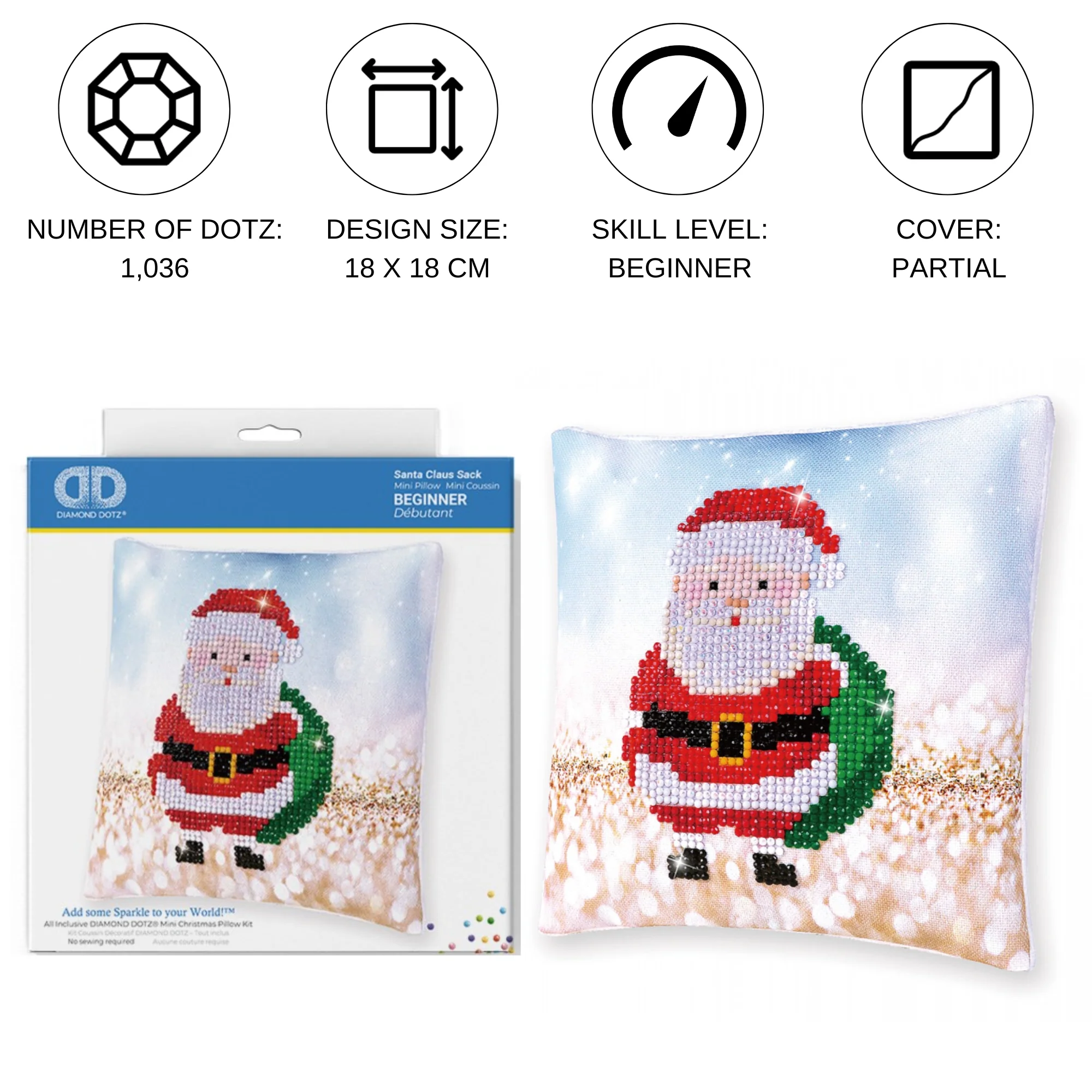 Diamond Dotz Santa Claus Sack Pillow - 7.1" x 7.1" - Image 2