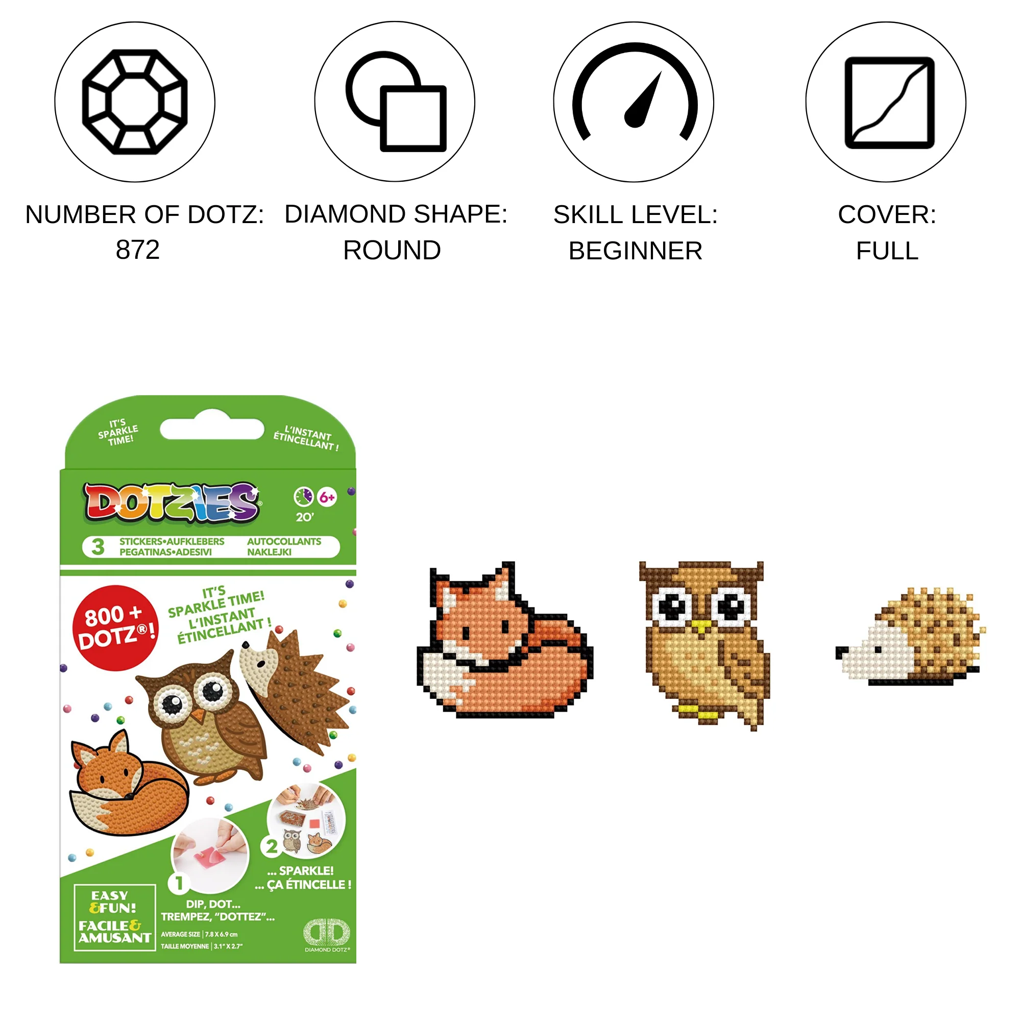 Diamond Dotz DOTZIES 3 STICKERS Multi Pack - Forest Friends - Image 3