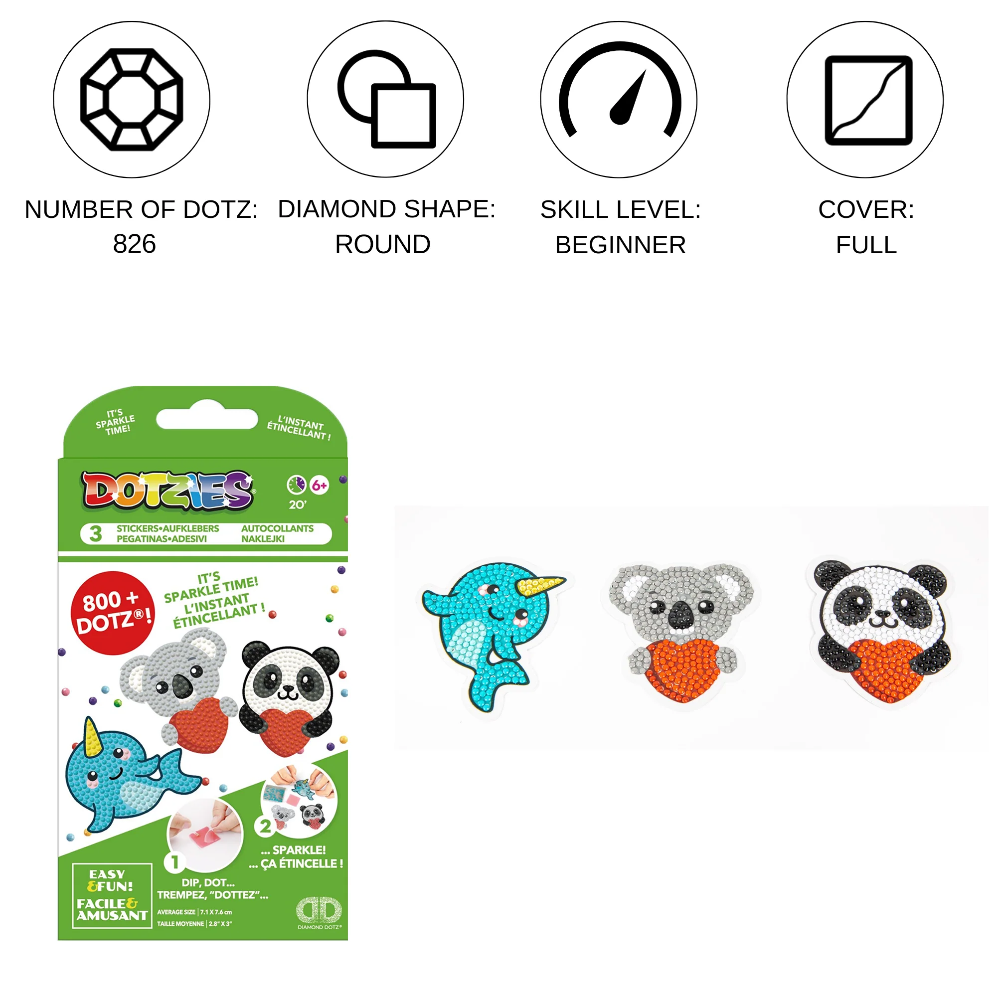 Diamond Dotz DOTZIES 3 STICKERS Multi Pack - Love You Chums - Image 3