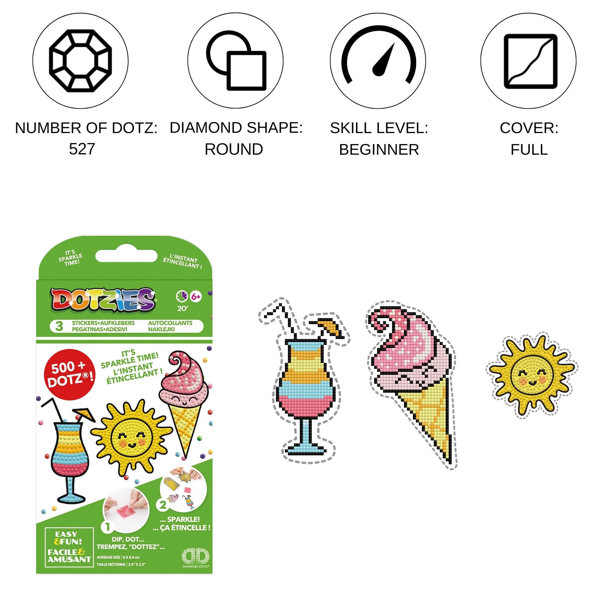 Diamond Dotz DOTZIES 3 STICKERS Multi Pack - Sunshine - Image 4