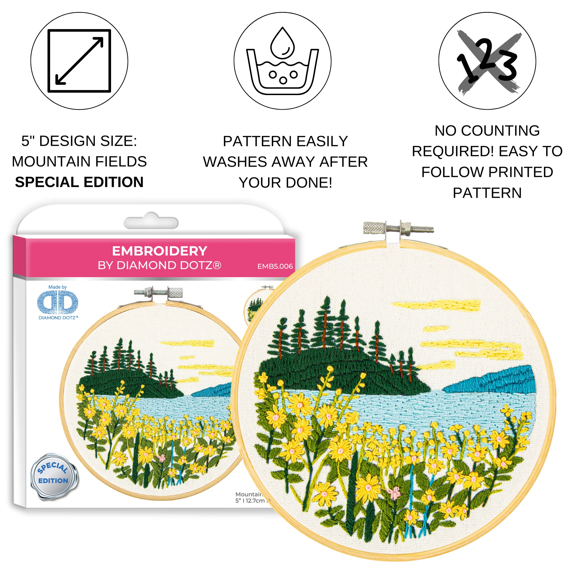 Diamond Dotz Mountain Lake Embroidery Kit - 5.0" - Image 3