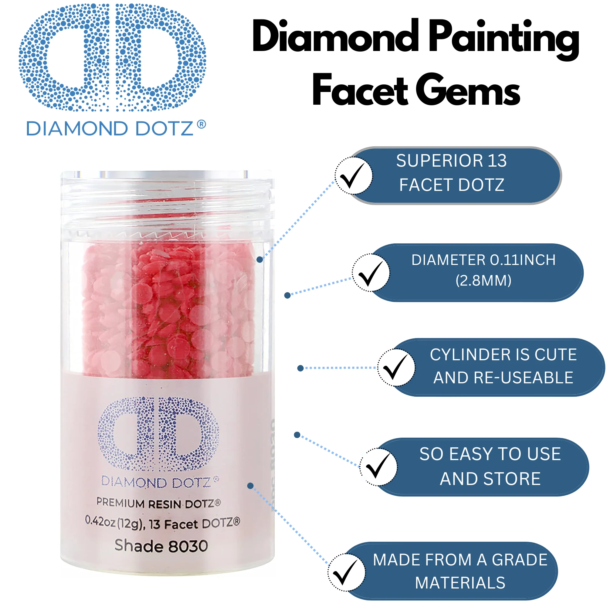 Diamond Dotz 2.8MM 12G DOTZ Cylinder - Bright Pink - Image 5