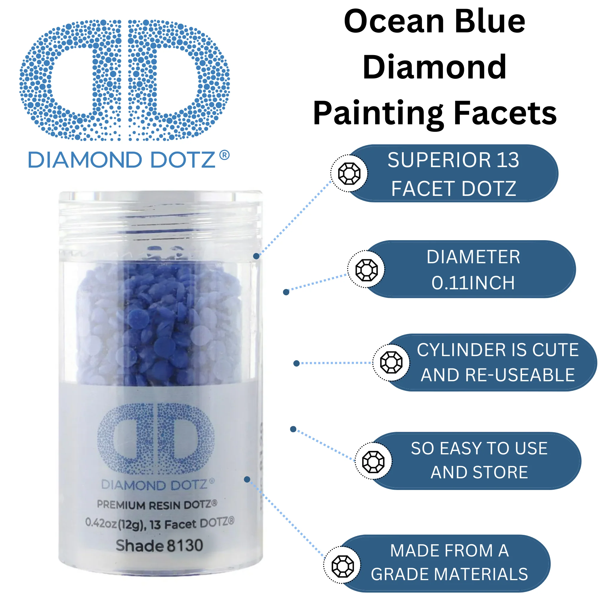 Diamond Dotz 2.8MM 12G DOTZ Cylinder - Ocean Blue - Image 5