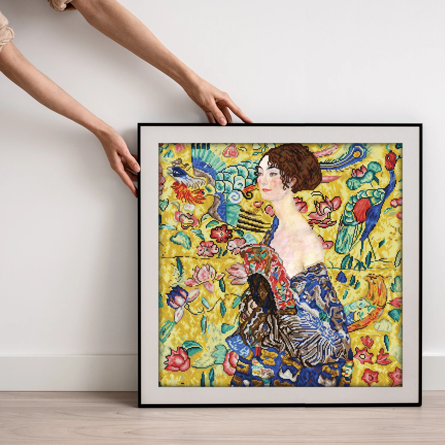 Diamond Dotz Lady with Fan (apres Klimt) - 26.4" x 26.4" - Image 3
