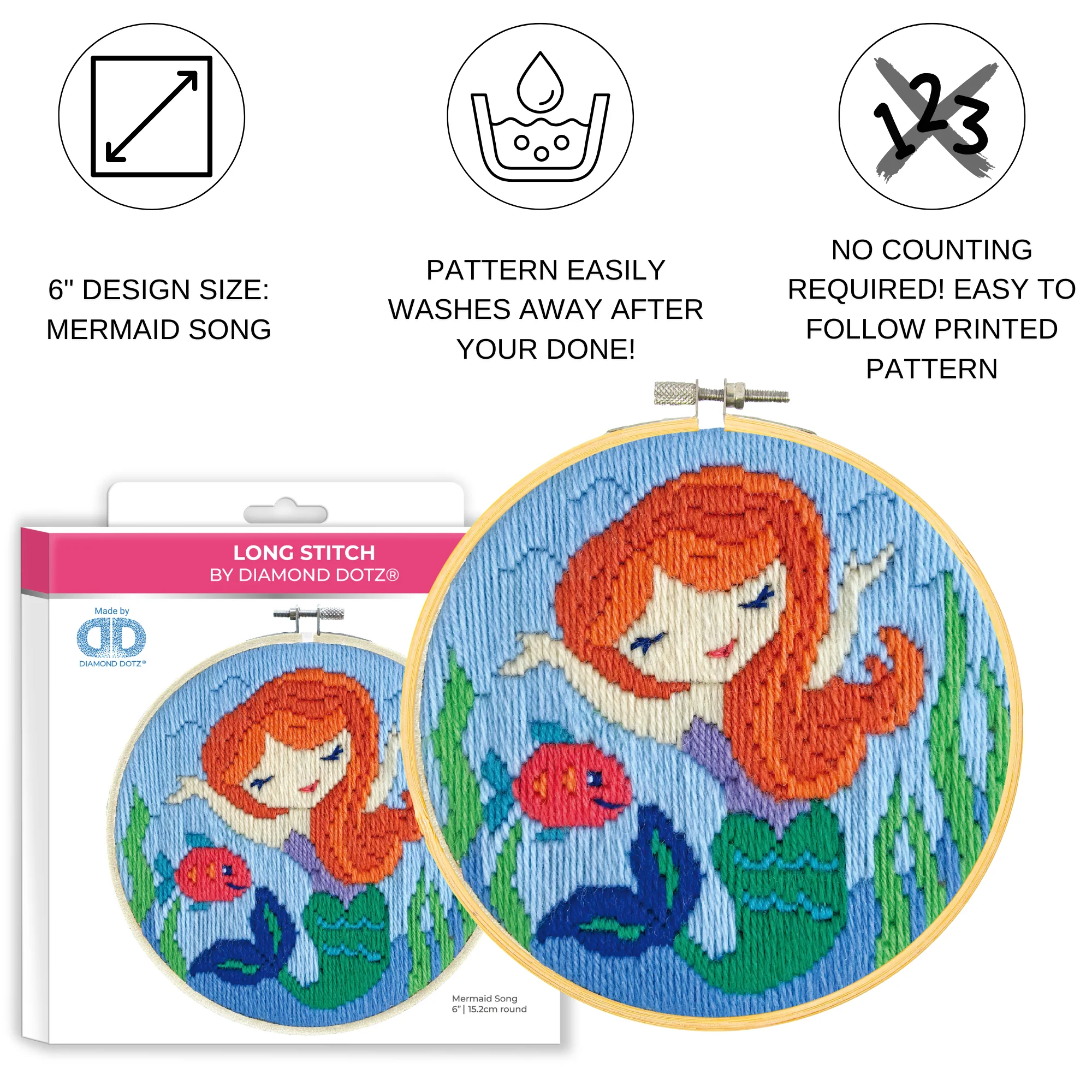 Diamond Dotz Long Stitch Cross Stitch Mermaid Song - 6.0" - Image 3