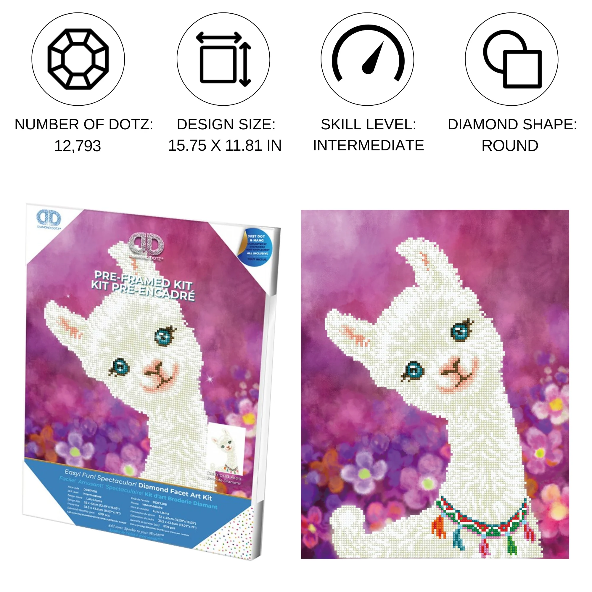 Diamond Dotz Lulu Llama with Frame - 12.6" x 16.5" - Image 3