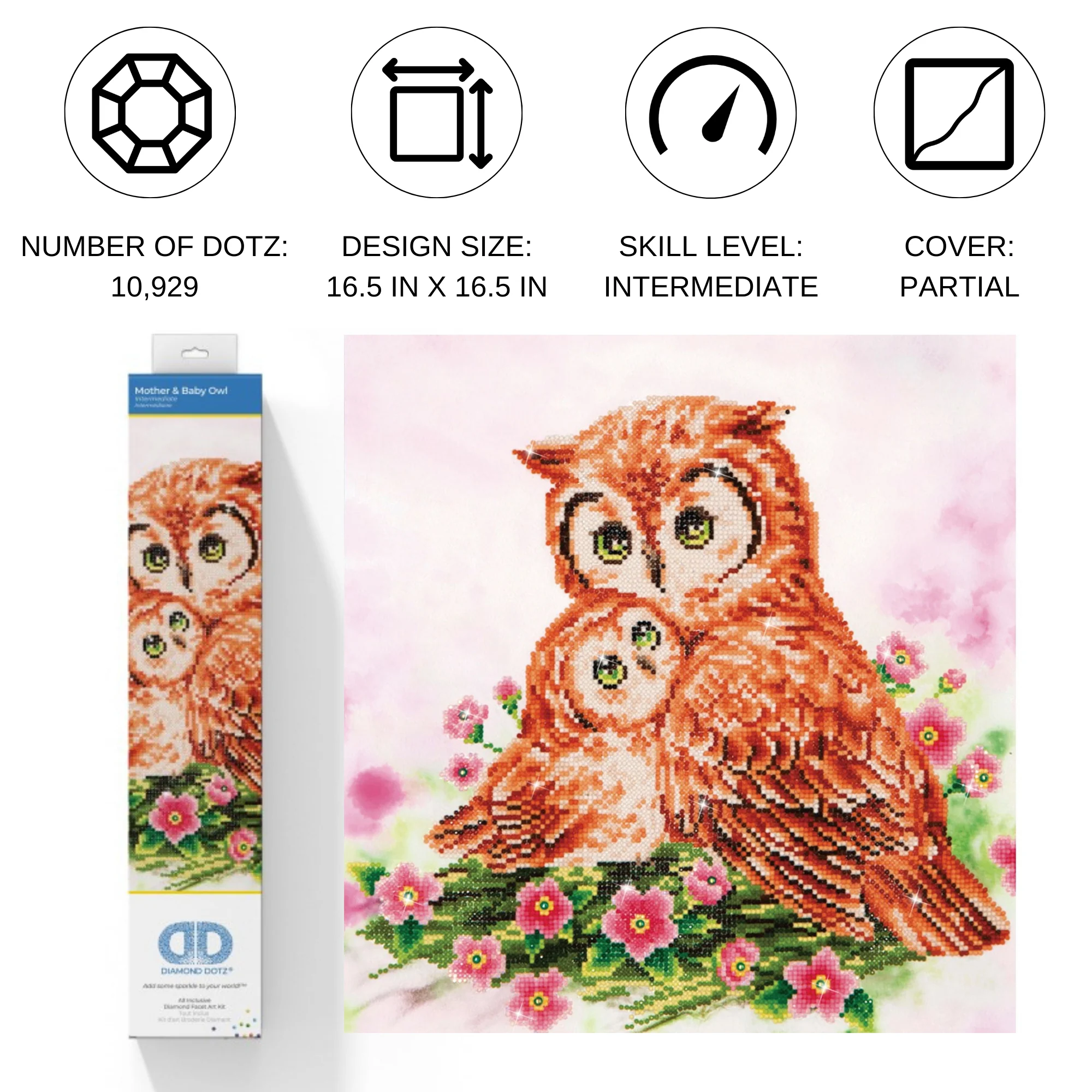 Diamond Dotz Mother & Baby Owl - 16.5" x 16.5" - Image 2