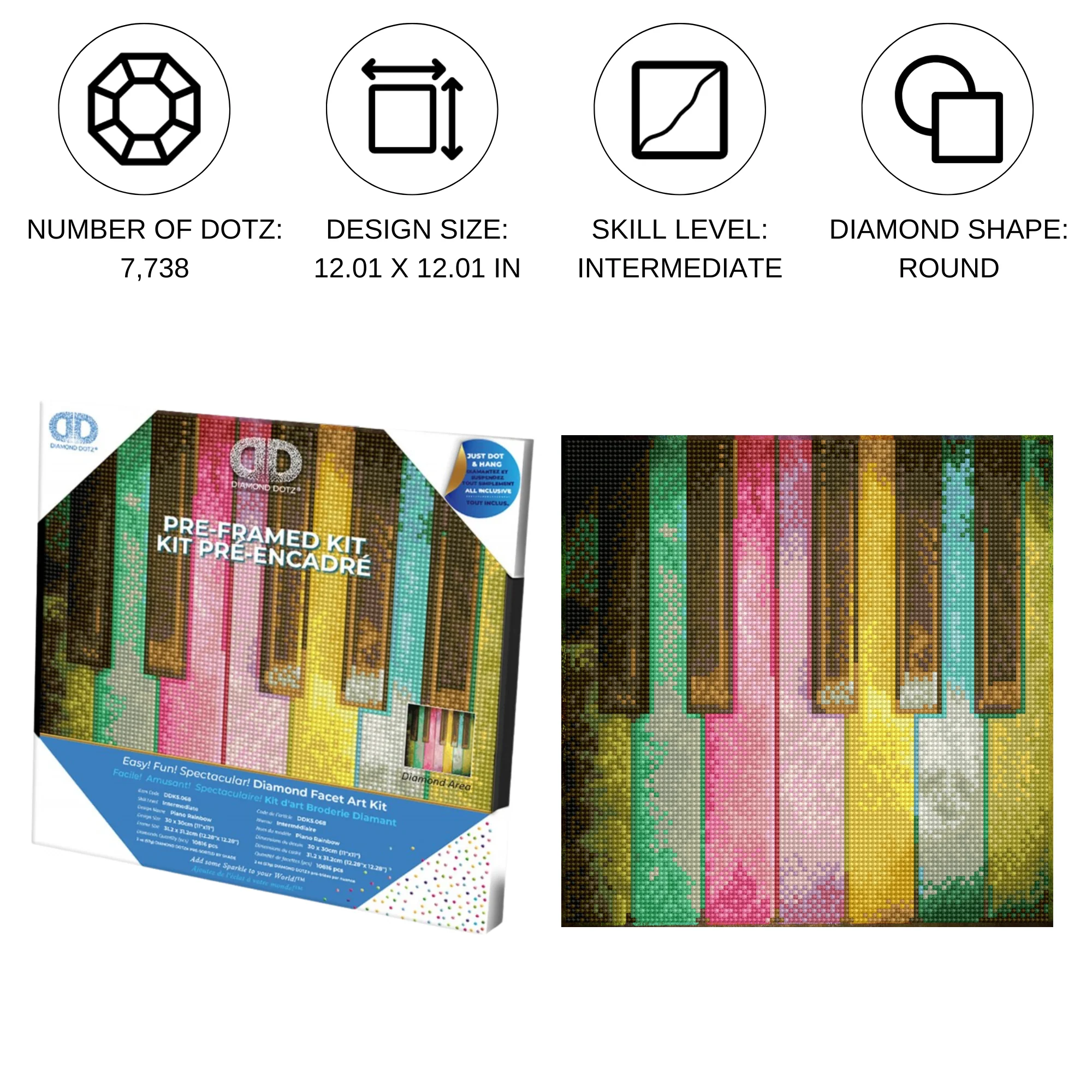 Diamond Dotz Piano Rainbow with Frame - 11.8" x 11.8" - Image 4