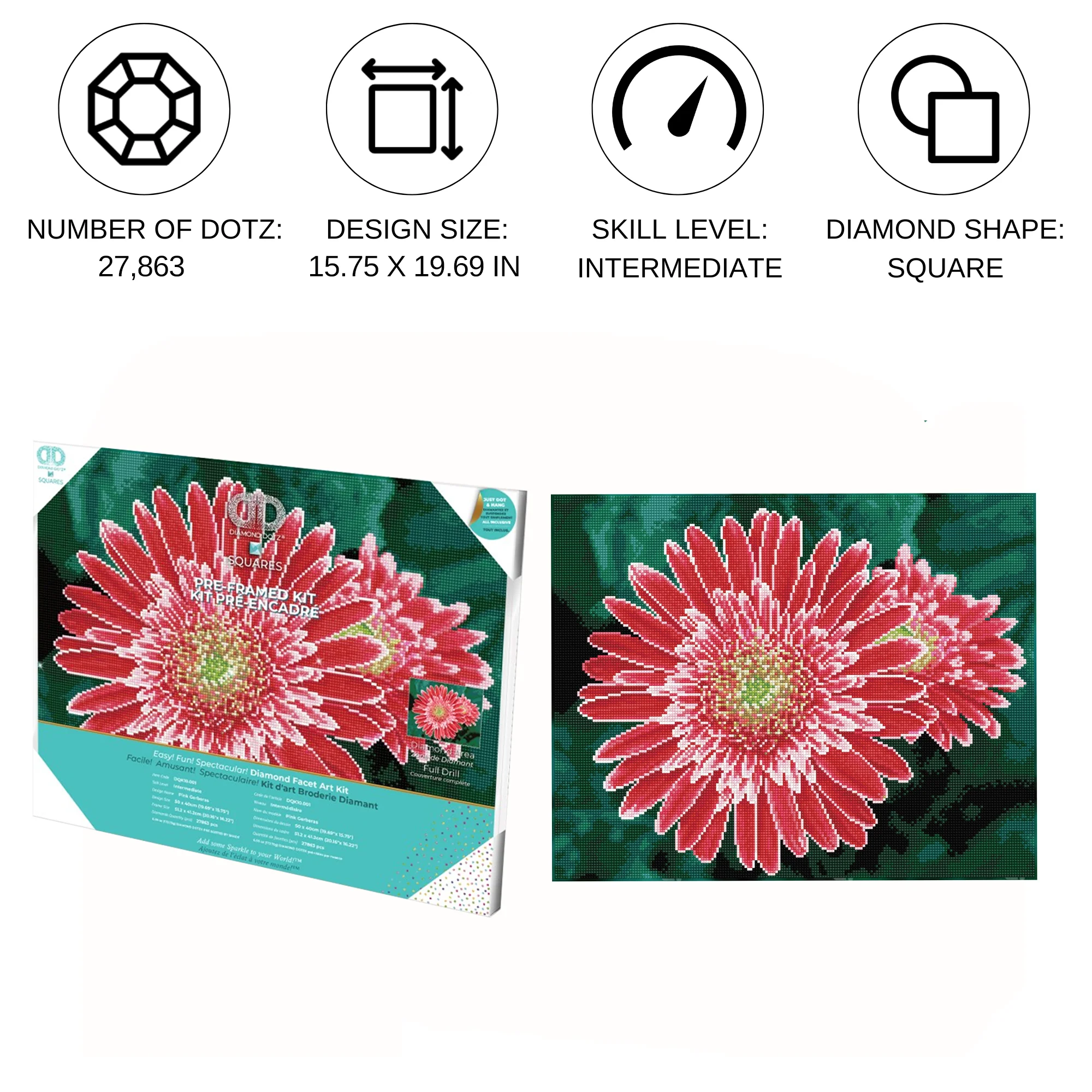Diamond Dotz Pink Gerberas Pre-Framed Kit - 19.7" x 15.8" - Image 3