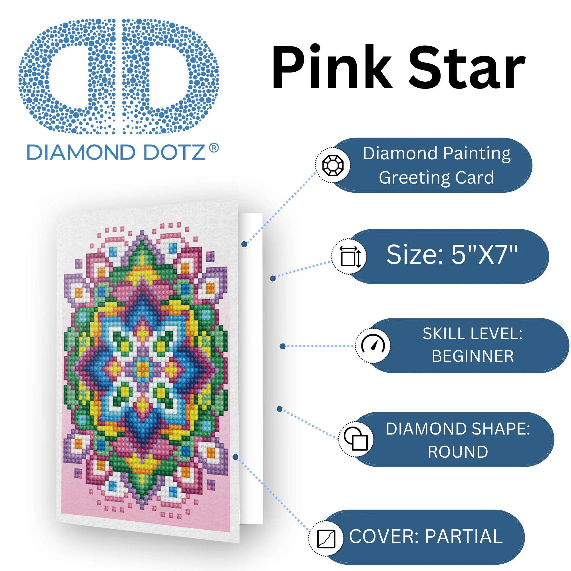 Diamond Dotz Pink Star Greeting Card - 5.0" x 7.0" - Image 3