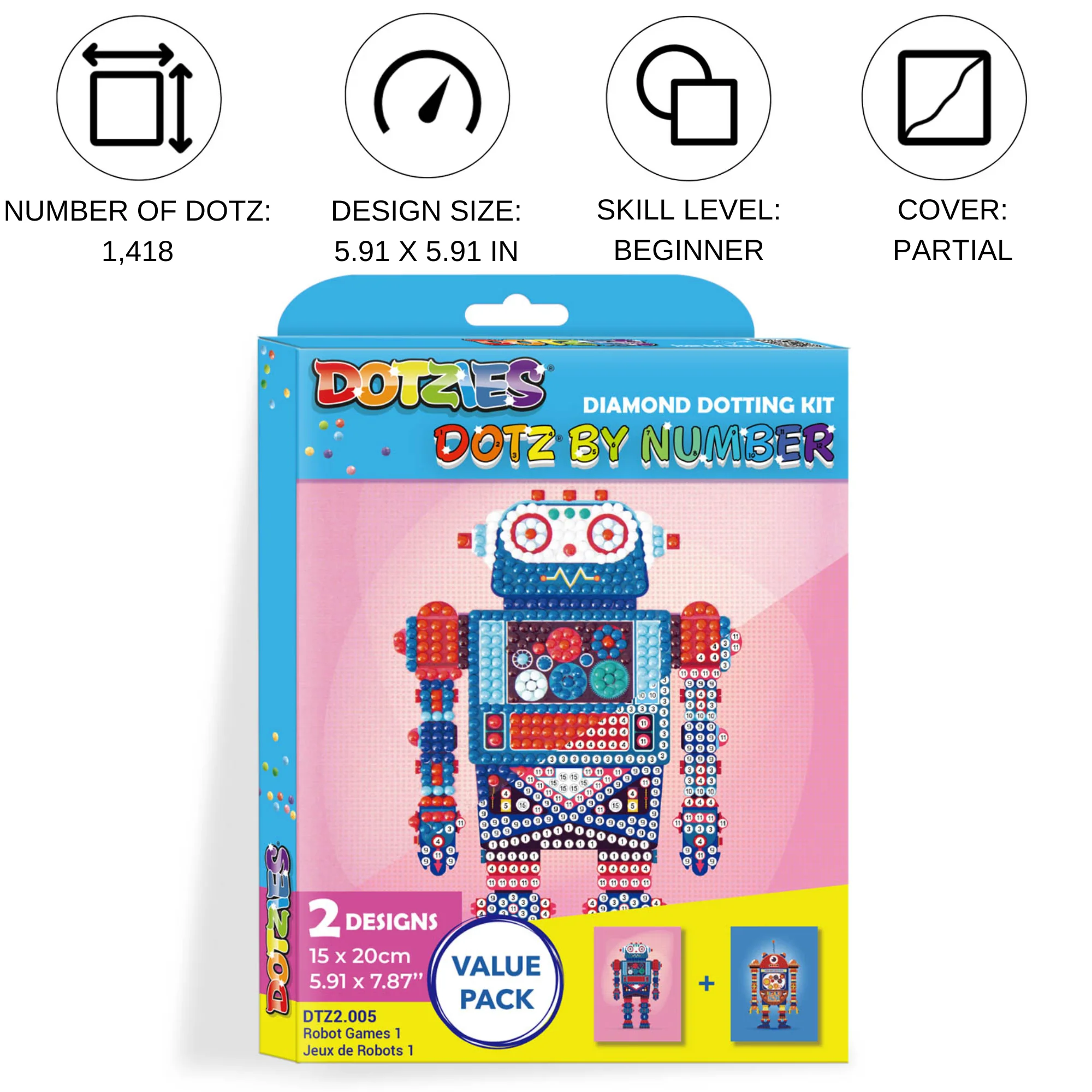 Diamond Dotz DOTZIES Robot Games 1 Diamond Painting - 5.9" x 7.8" - Image 3