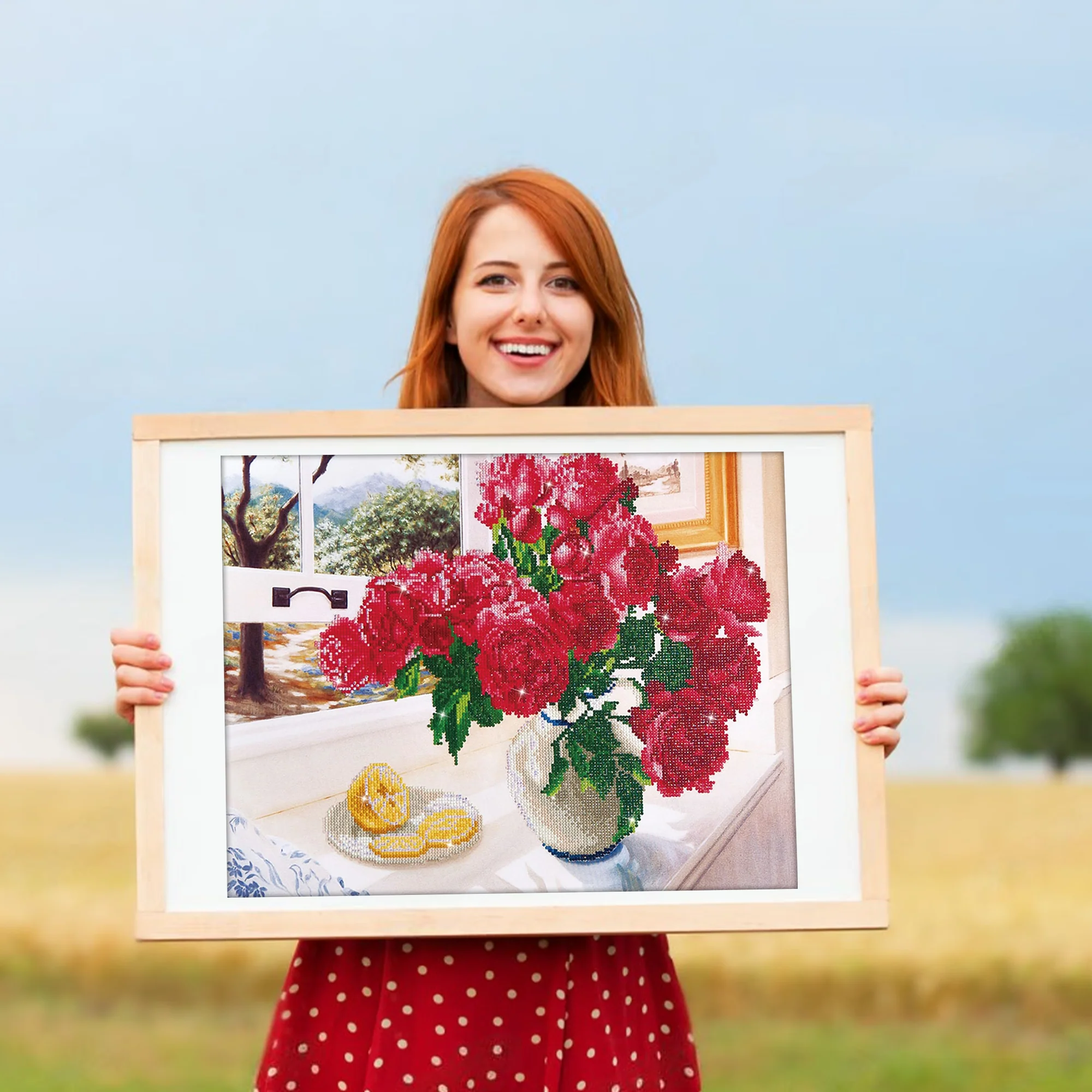 Diamond Dotz Roses by the Window - 22.4" x 19.3" - Image 3