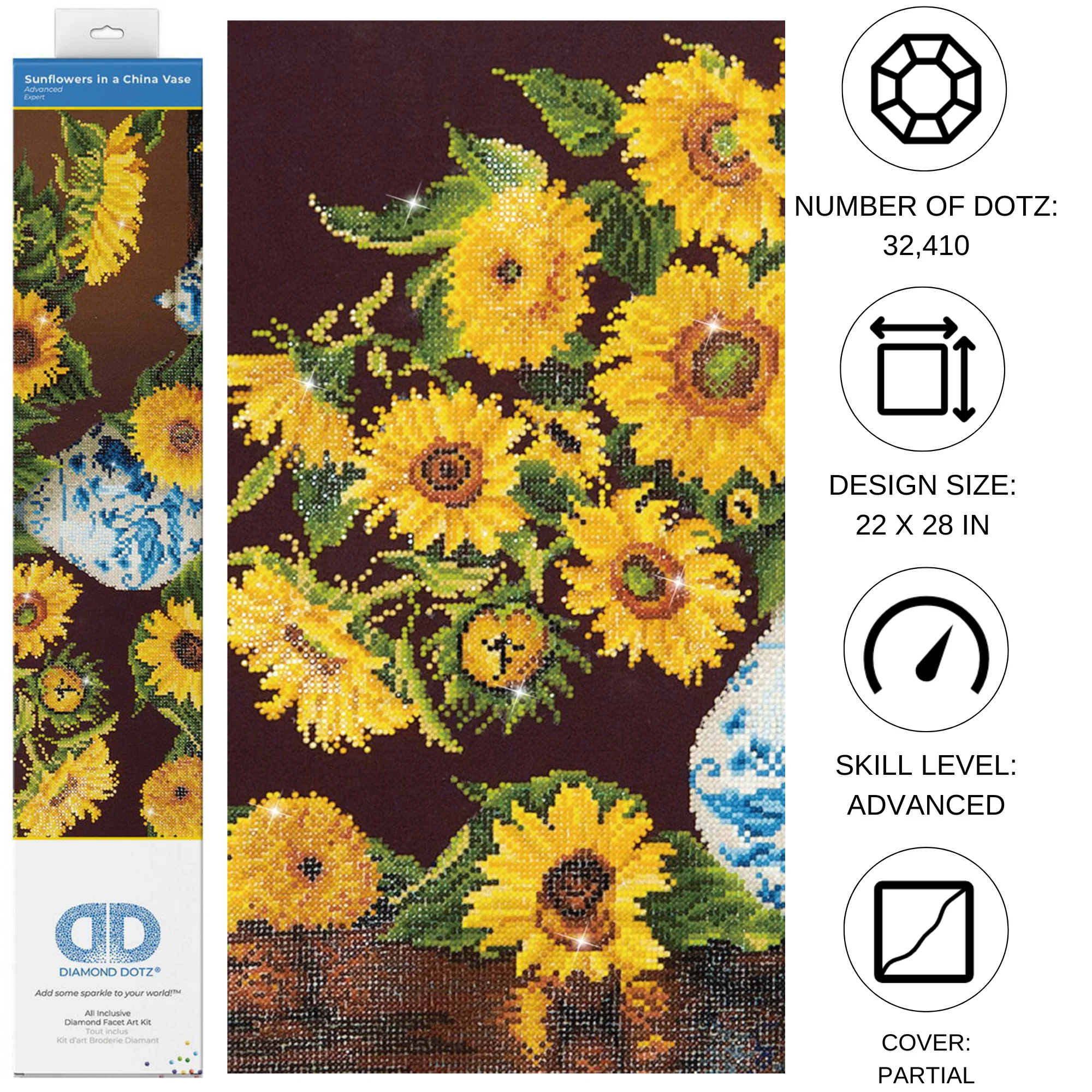 Diamond Dotz Sunflowers in a China Vase - 28.0" x 22.0" - Image 3