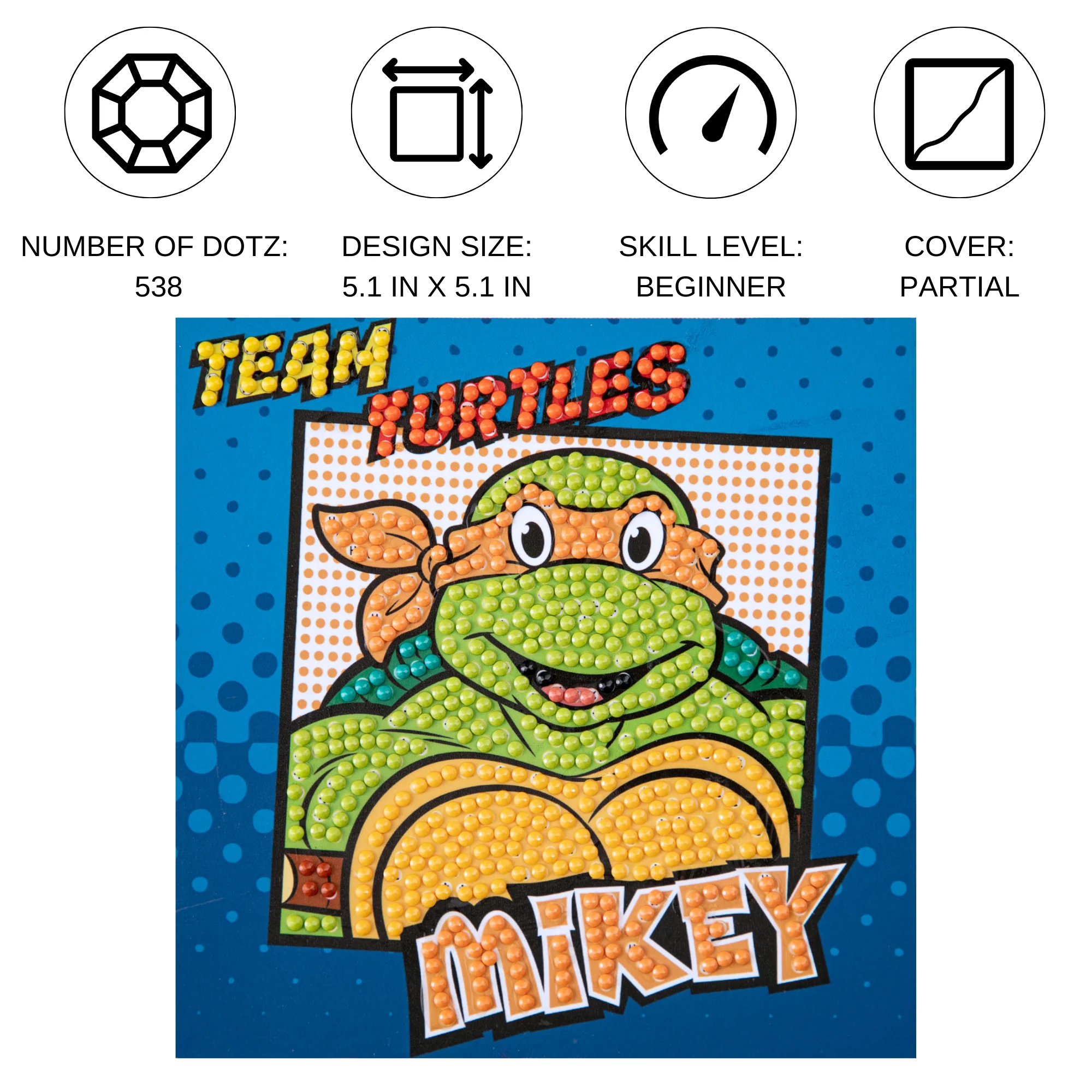 Diamond Dotz DOTZIES TMNT Mikey Diamond Painting - 5.1" x 5.1" - Image 4