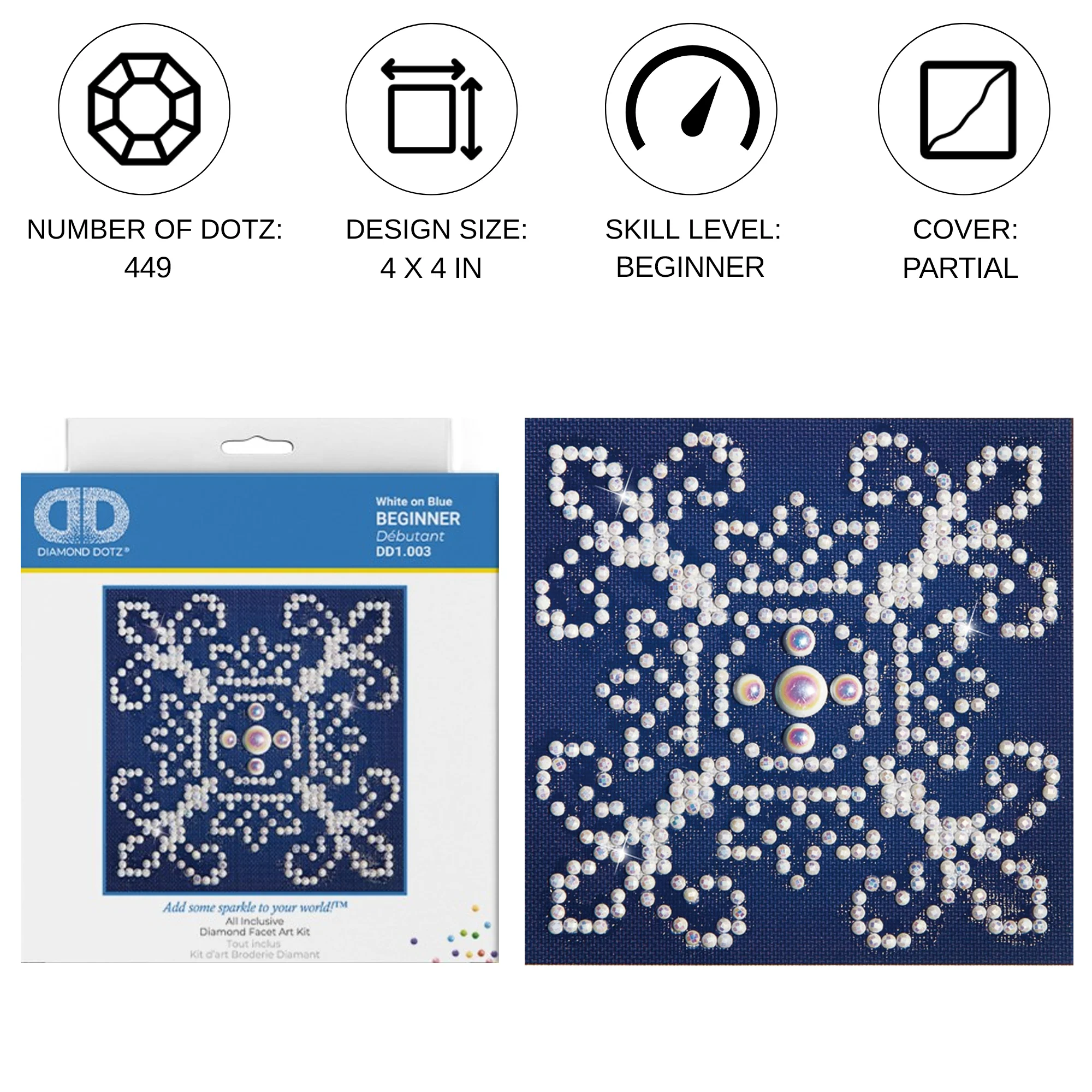 Diamond Dotz White on Blue - 4.0" x 4.0" - Image 3