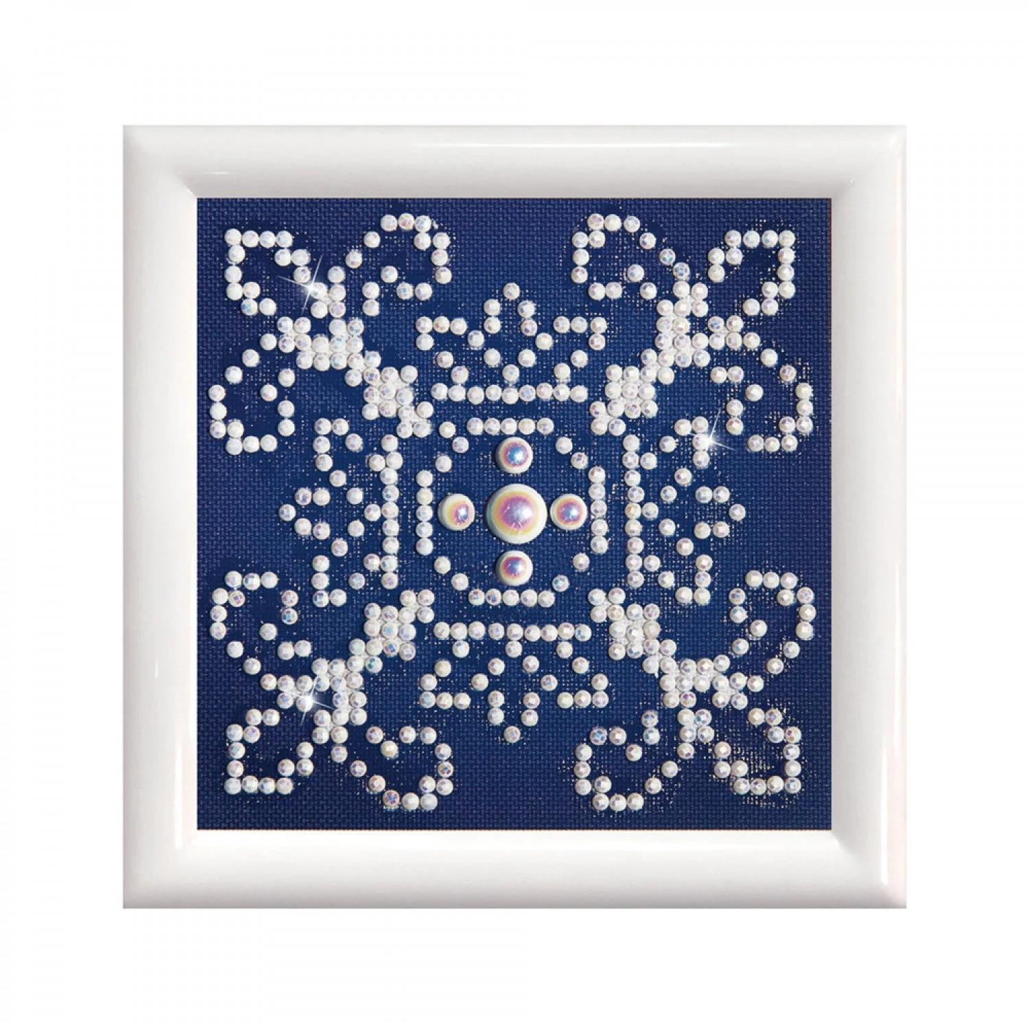 Diamond Dotz White on Blue with Frame - 4.0" x 4.0"