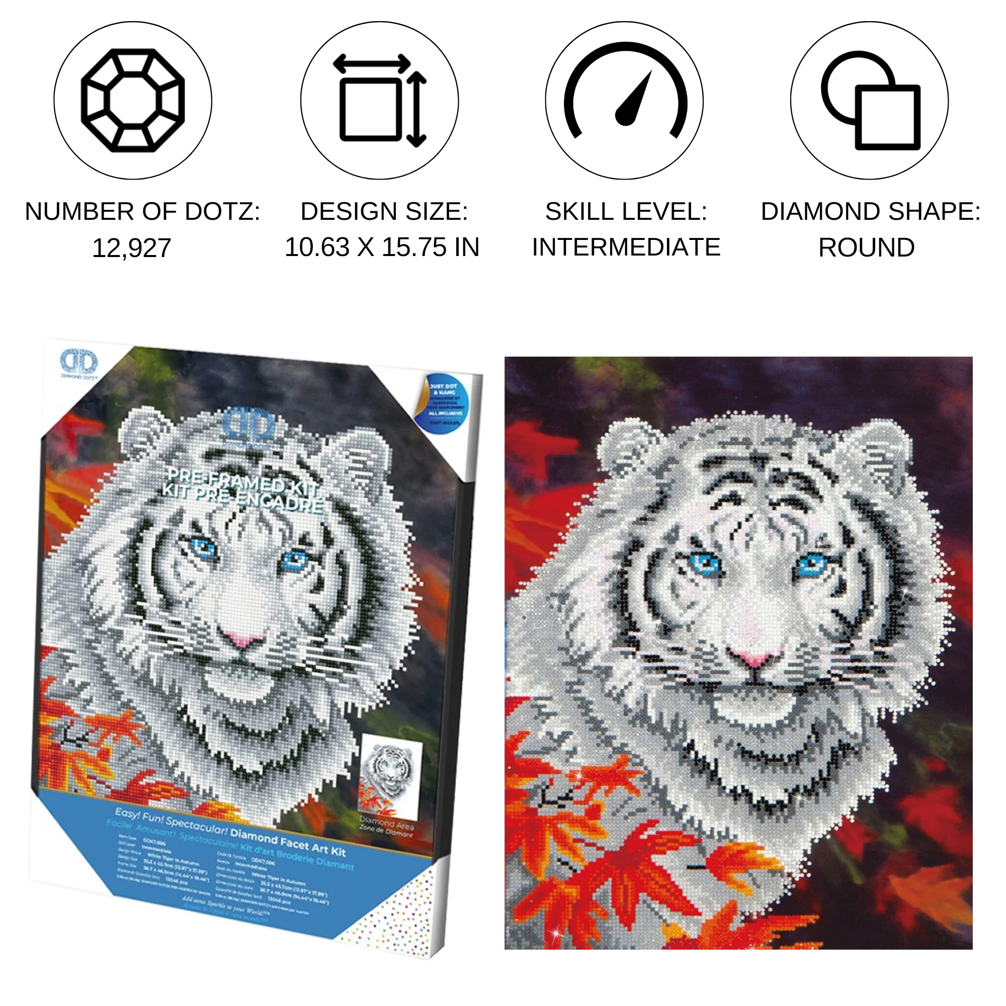 Diamond Dotz White Tiger in Autumn with Frame - 14.0" x 18.0" - Image 3