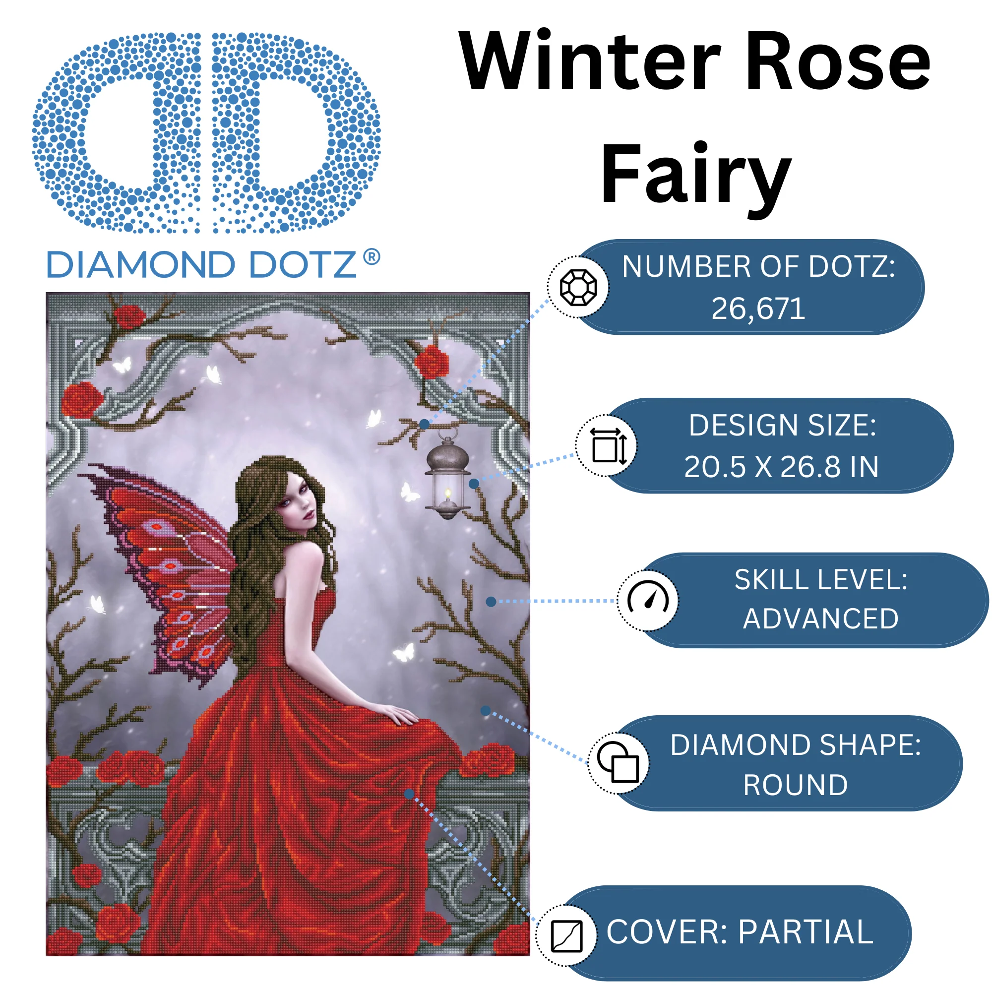Diamond Dotz Winter Rose Fairy - 20.5" x 26.8" - Image 3