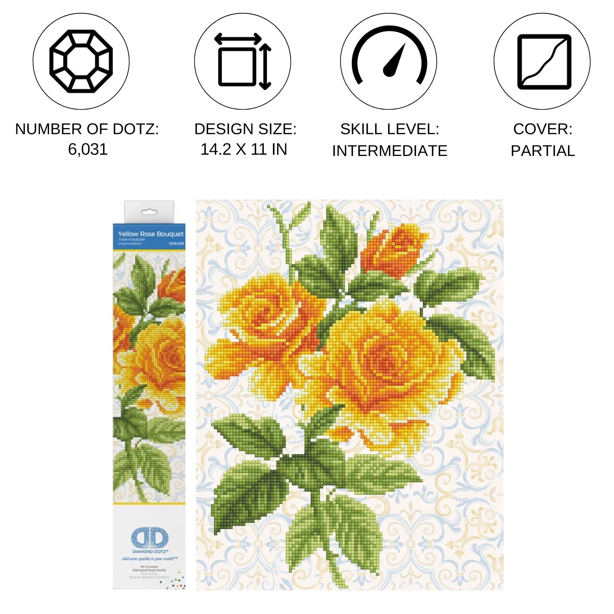 Diamond Dotz Yellow Rose Bouquet - 11.0" x 14.2" - Image 3